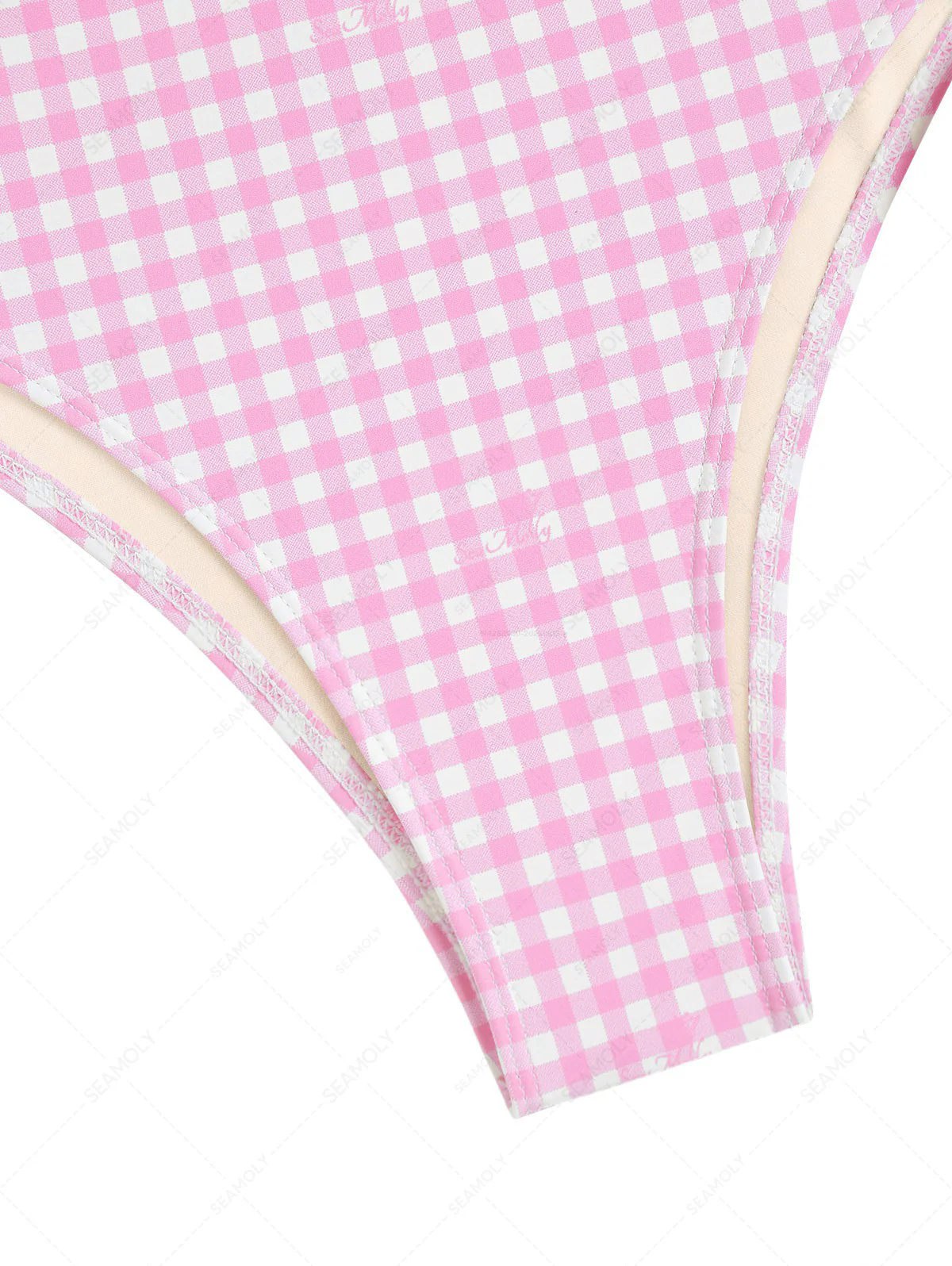 Seamolly Gingham Lace Bowknot Full Coverage Tankini Set - Image 4