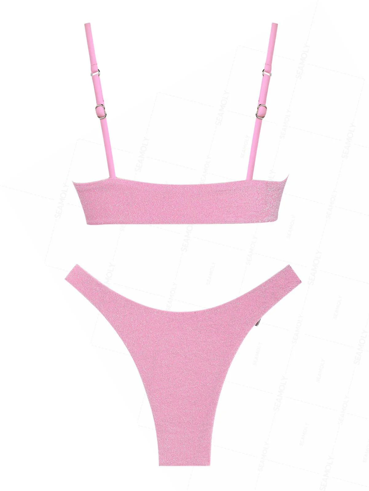 Seamolly Lurex Sparkly Heart-shaped Metal Decor Cheeky Bikini Set - Image 8