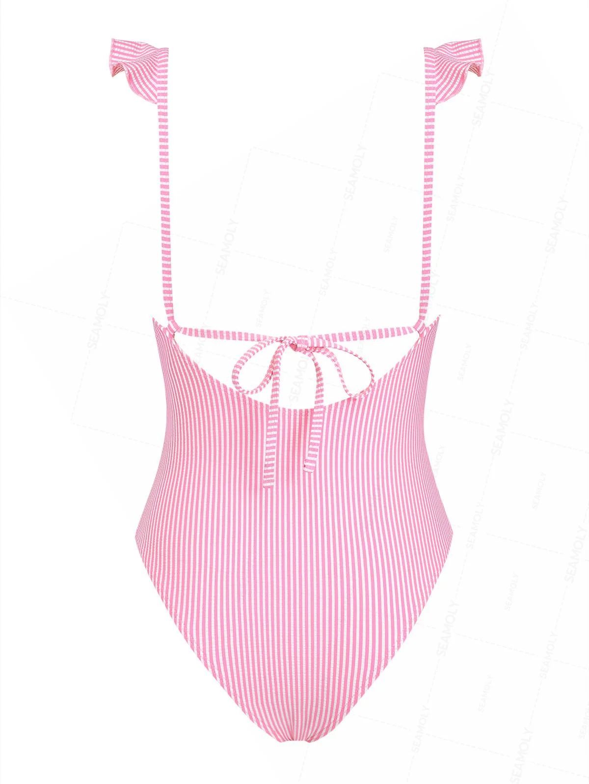 Seamolly Striped Ruffles Trim Tied Plunging Neck One-piece Swimsuit - Image 2