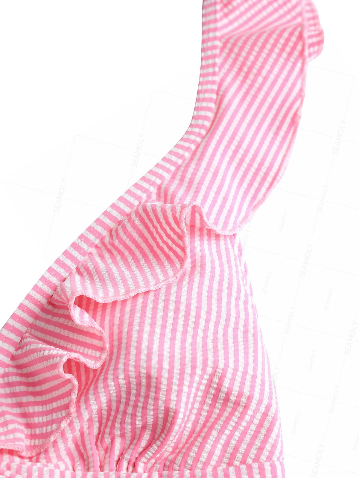 Seamolly Striped Ruffles Trim Tied Plunging Neck One-piece Swimsuit - Image 4