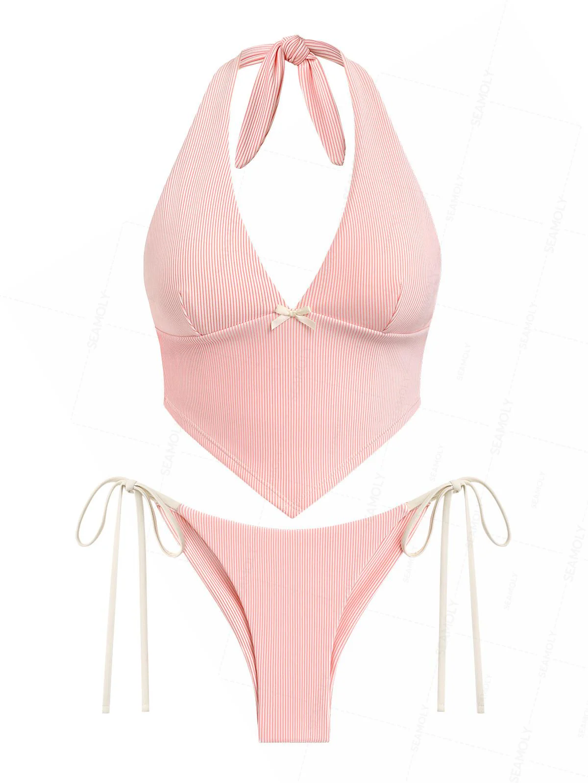Seamolly Retro Chic Striped Halter Tank Top & Cheeky Brazilian Bottom Tankini Set