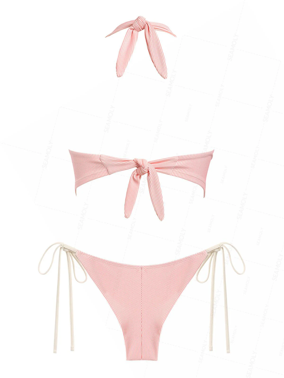 Seamolly Retro Chic Striped Halter Tank Top & Cheeky Brazilian Bottom Tankini Set - Image 2