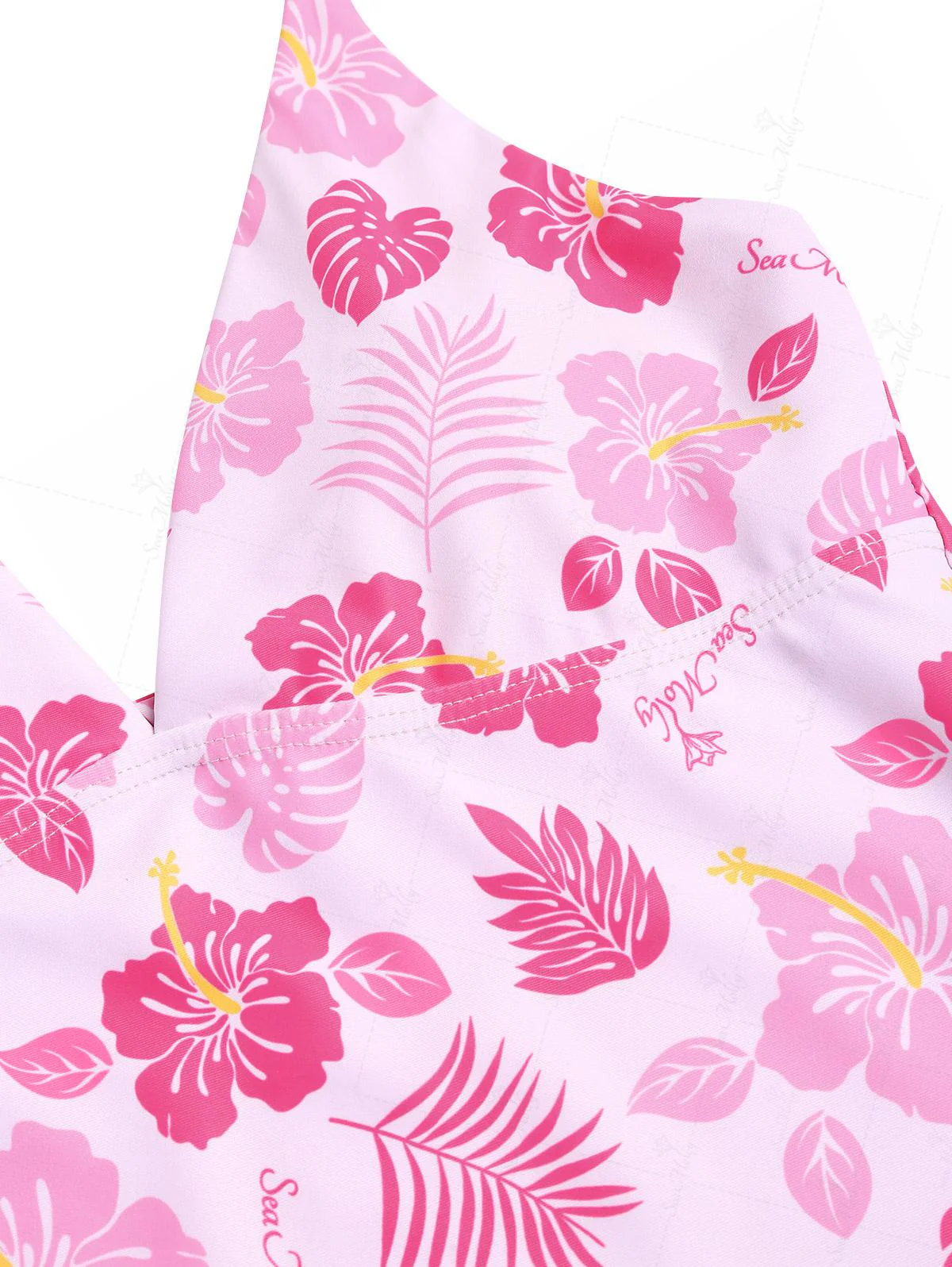Seamolly Hawaii Tropical Floral Leaves Print Halter Tied Tie Side Bikini Tankini Set - Image 3