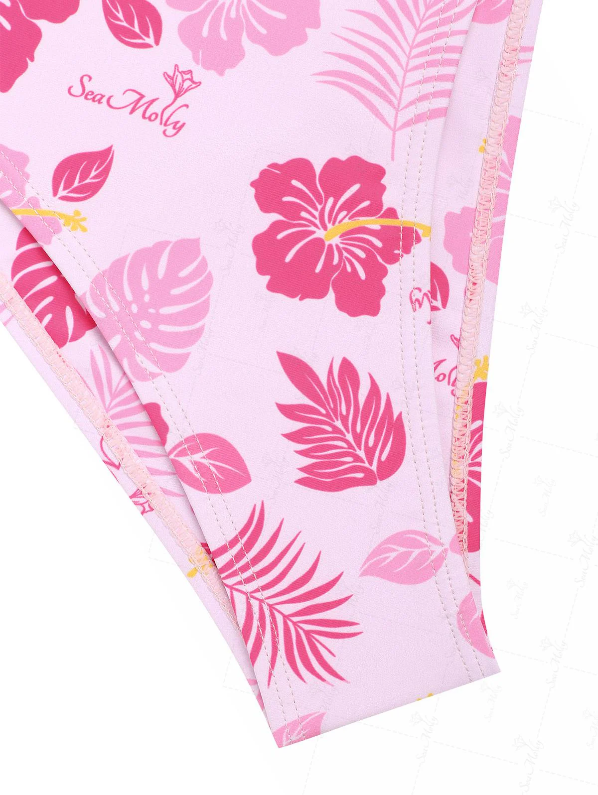 Seamolly Hawaii Tropical Floral Leaves Print Halter Tied Tie Side Bikini Tankini Set - Image 5