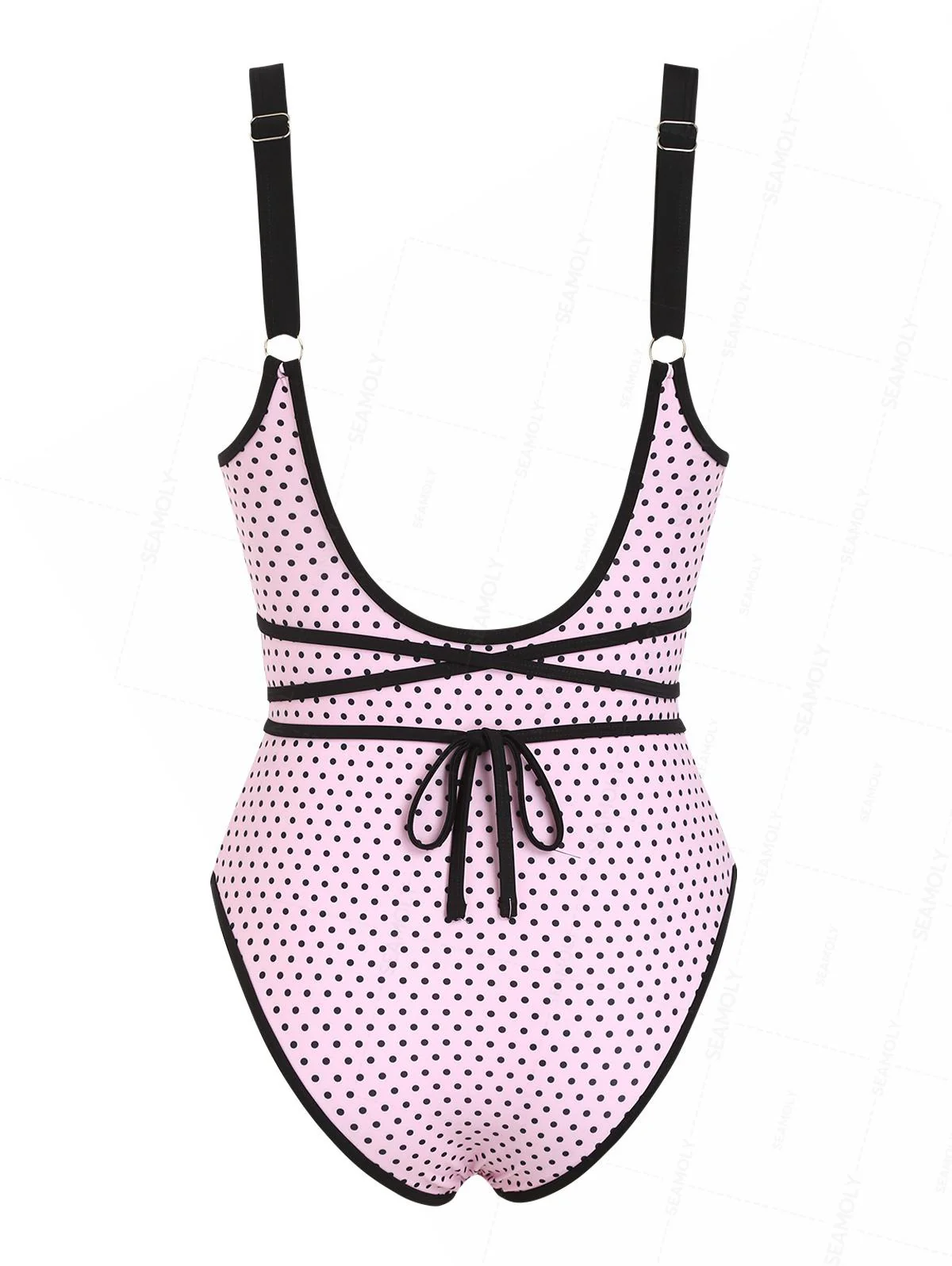 Seamolly Vintage Polka Dot Tie Around Deep V One-piece Swimsuit - Image 2