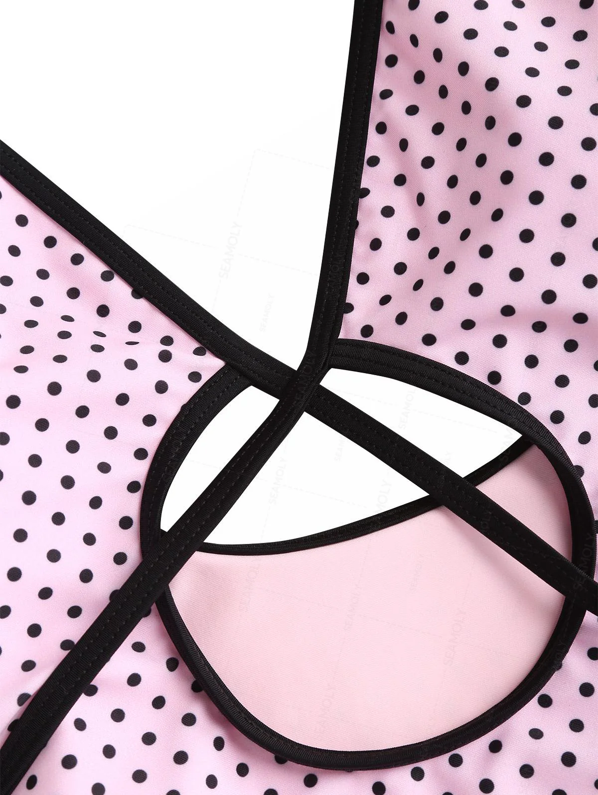 Seamolly Vintage Polka Dot Tie Around Deep V One-piece Swimsuit - Image 3