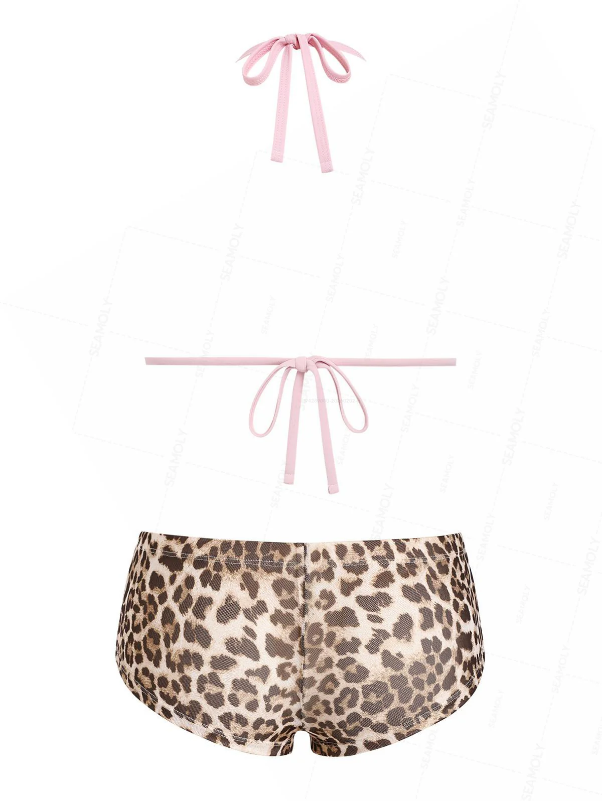 Seamolly Mesh Leopard Print Contrast Binding Cheeky Boyshorts Bikini Set - Image 2