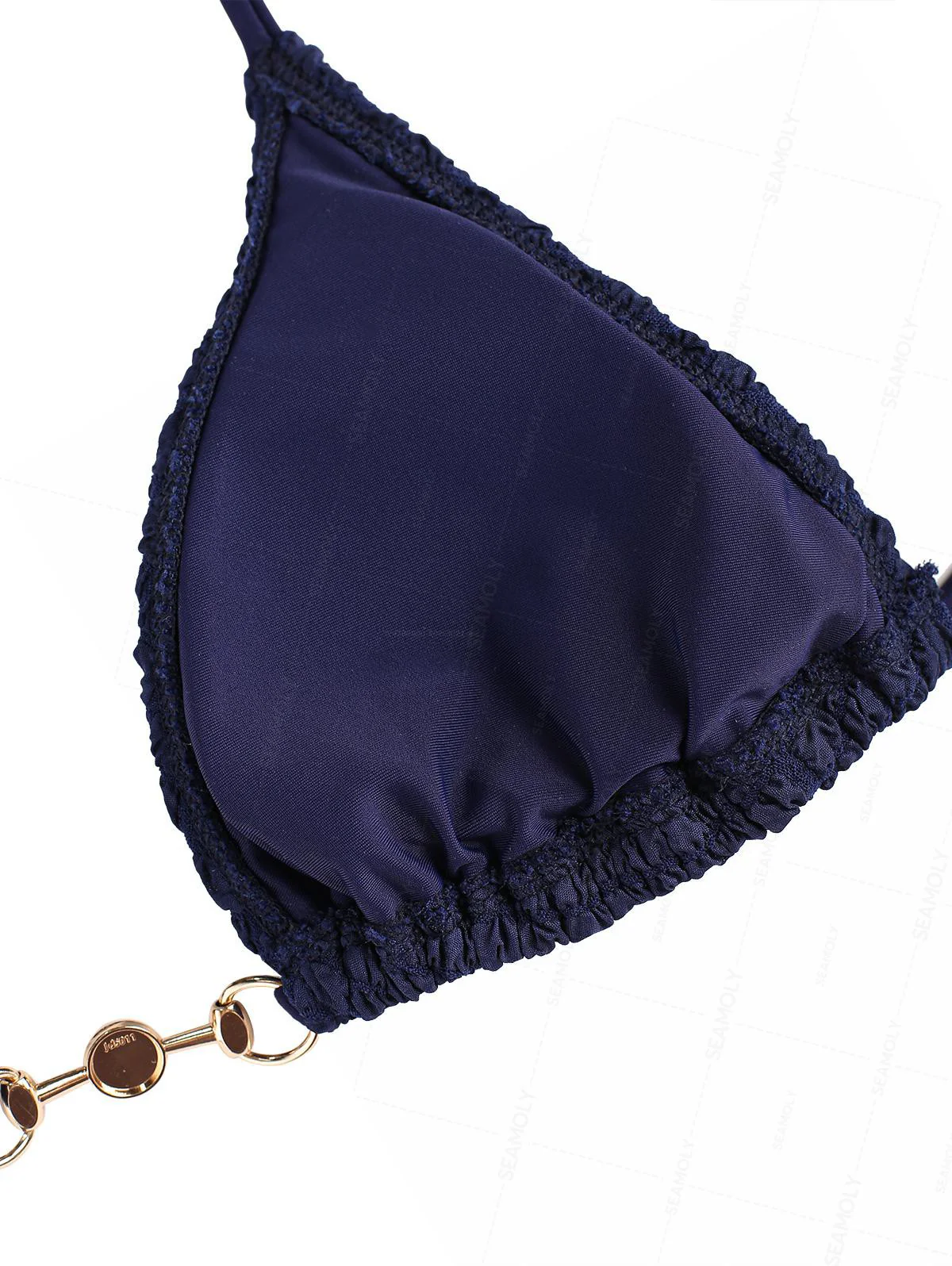 Seamolly Textured Faux Pearl Decor Halter Triangle Tie Side Bikini Set - Image 4