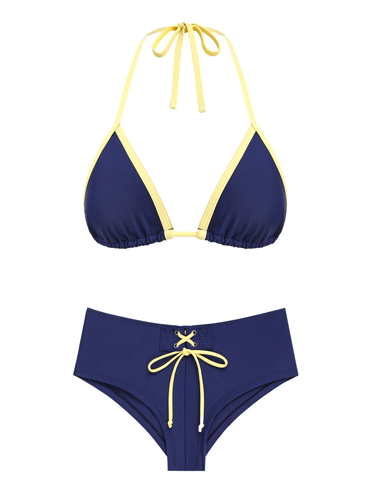 Seamolly Contrast Binding Grommet Lace Up Cheeky Boyshorts Bikini Set - Image 2