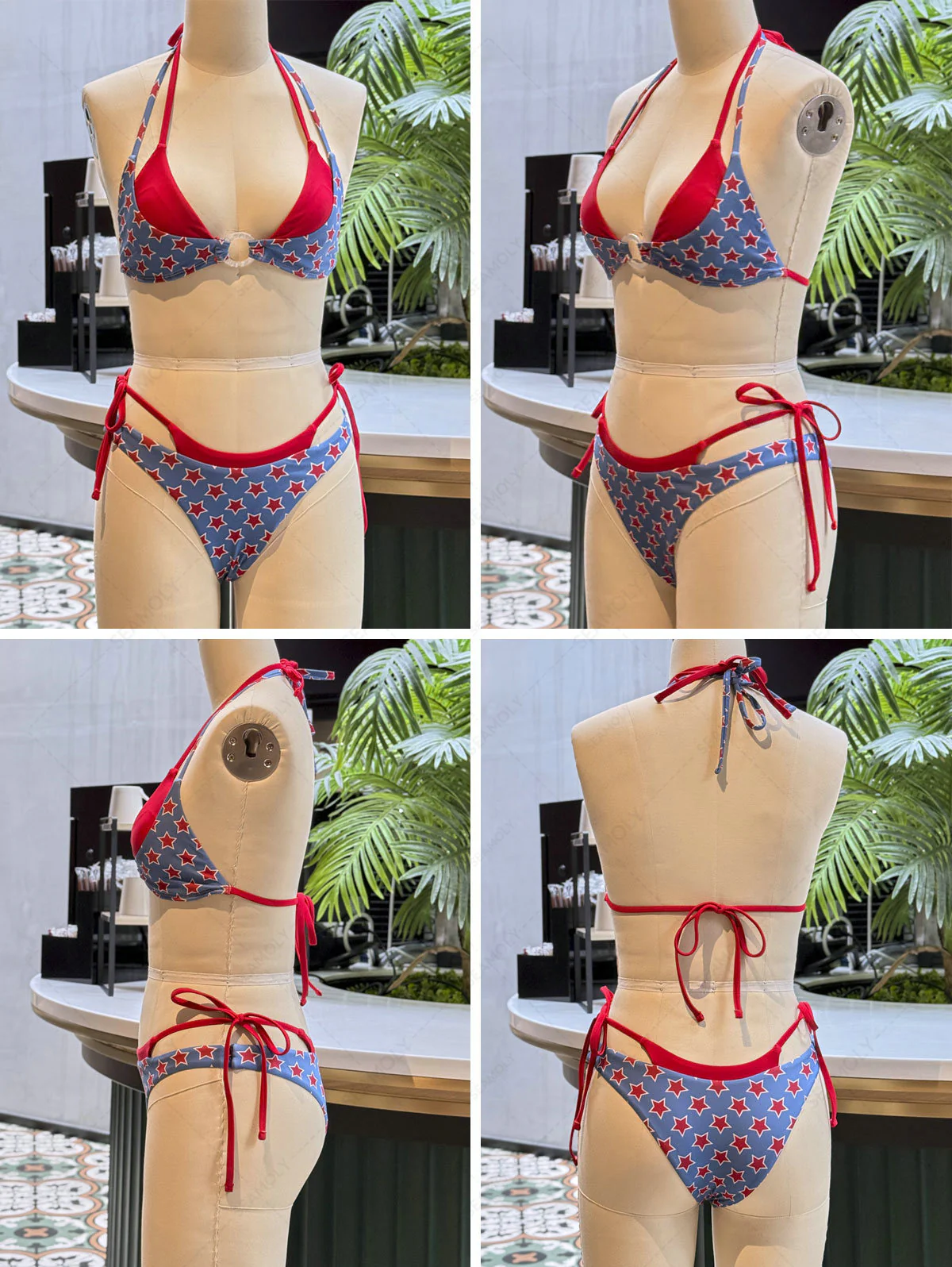 Seamolly Contrast Color Stars Print O Ring Double Layer Bikini Set for 4th of July - Image 2