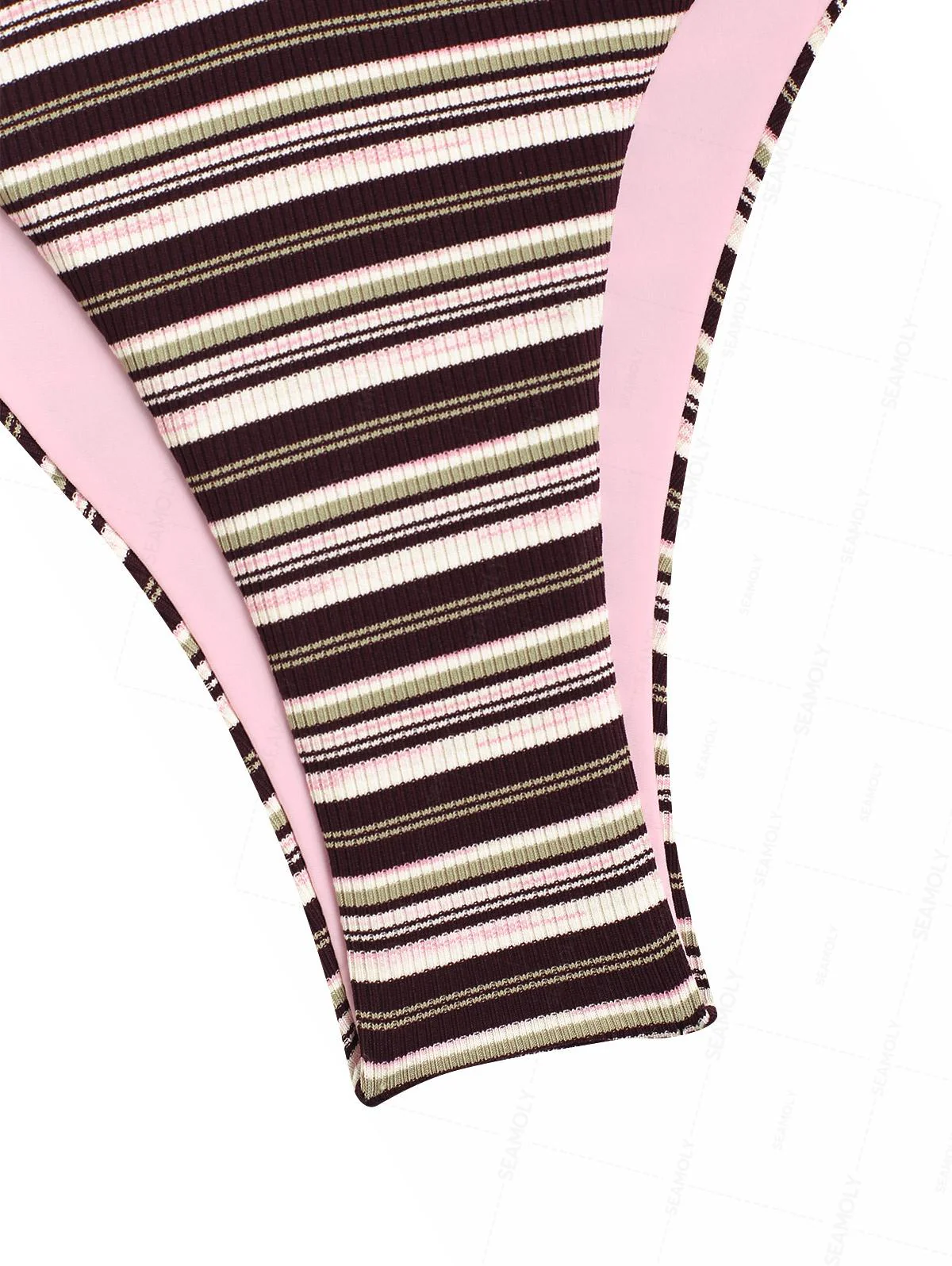Seamolly Contrast Color Ribbed Striped O Ring Double Layer Bikini Set - Image 5