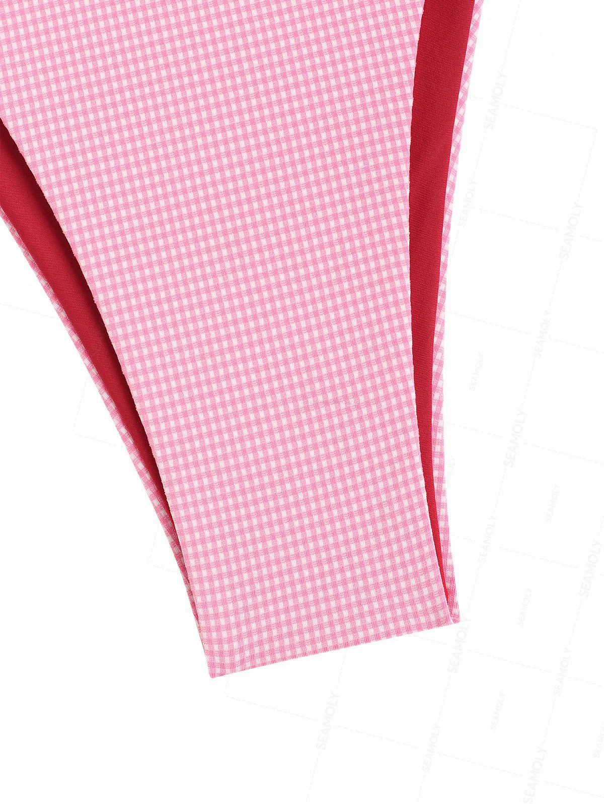 Seamolly Gingham Contrast Bowknot Halter Triangle Tie Side Bikini Set - Image 4