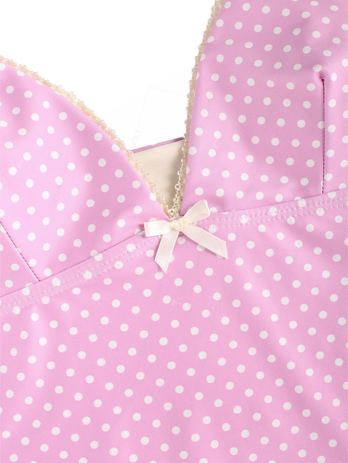Seamolly Retro Pin-Up Vintage Polka Dot Lace Bowknot Cinched Tie Side Tankini Set - Image 12