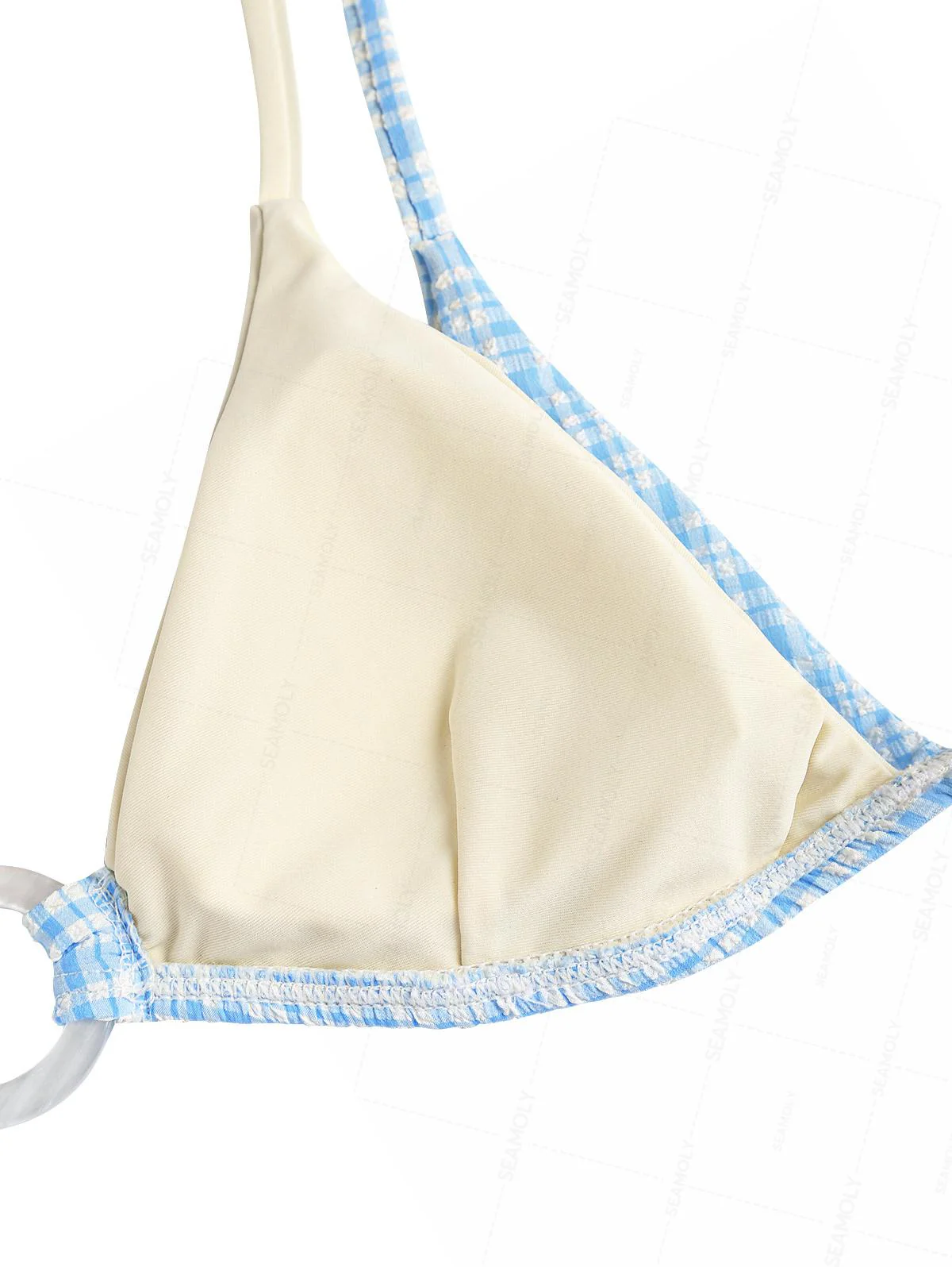 Seamolly Gingham Textured Contrast Color O Ring Double Layer Bikini Set - Image 4