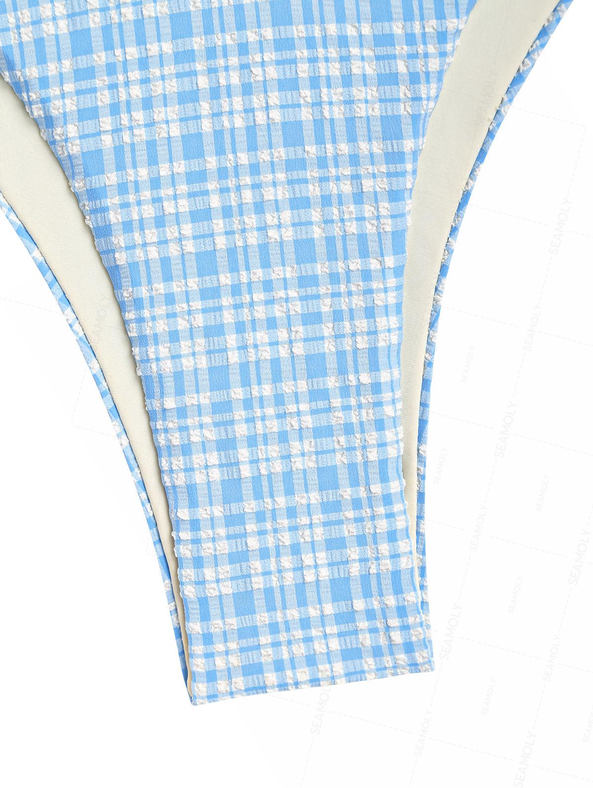 Seamolly Gingham Textured Contrast Color O Ring Double Layer Bikini Set - Image 5