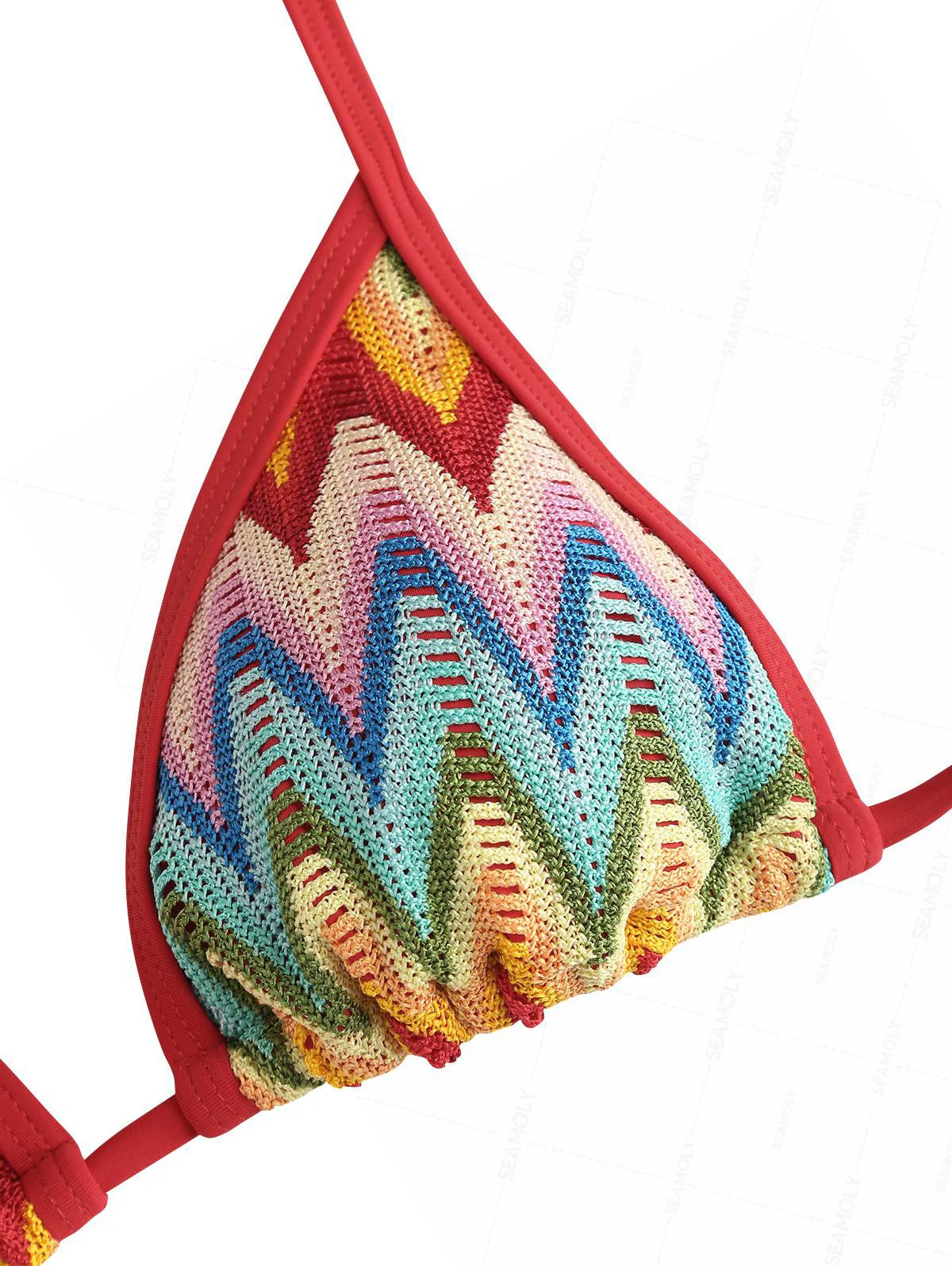 Seamolly Crochet Chevron Contrast Binding Cheeky Boyshorts Bikini Set - Image 3