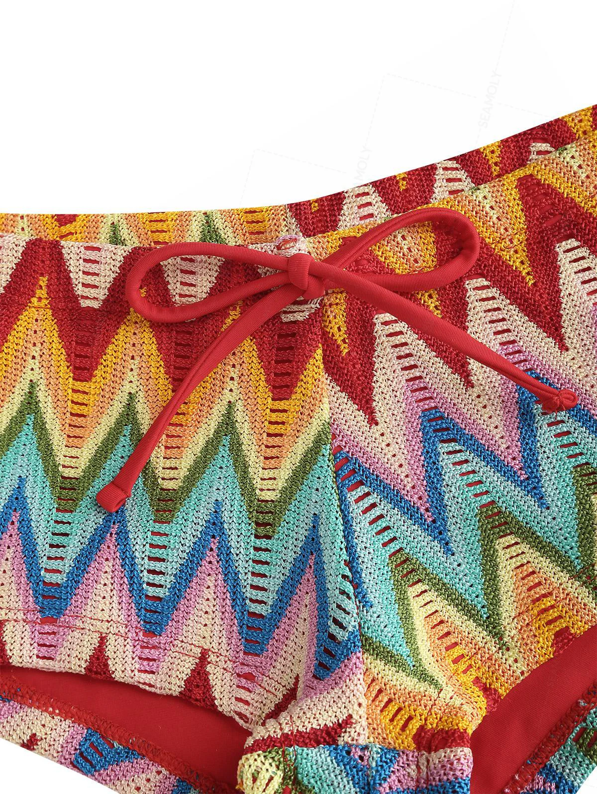 Seamolly Crochet Chevron Contrast Binding Cheeky Boyshorts Bikini Set - Image 5