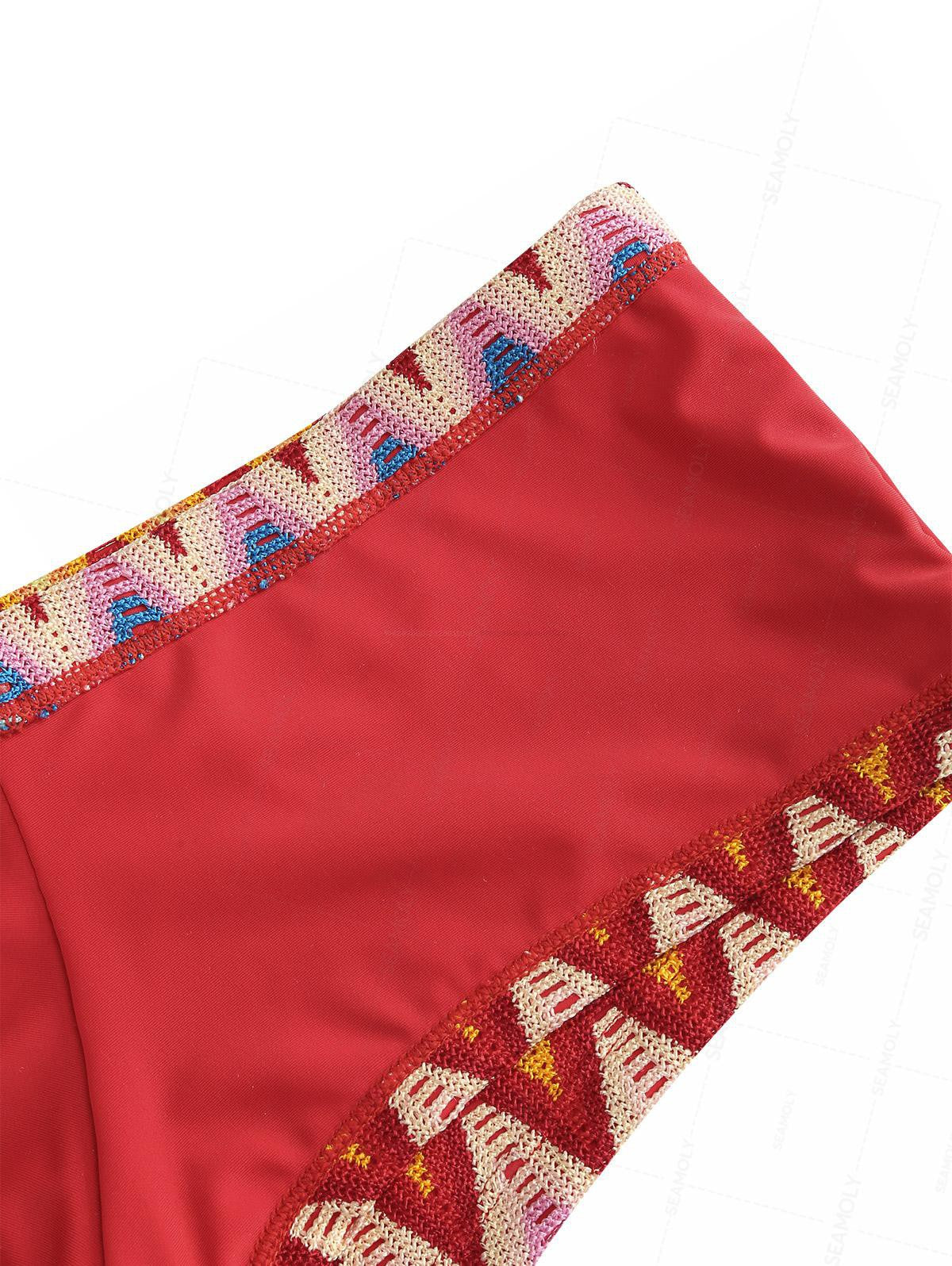 Seamolly Crochet Chevron Contrast Binding Cheeky Boyshorts Bikini Set - Image 6