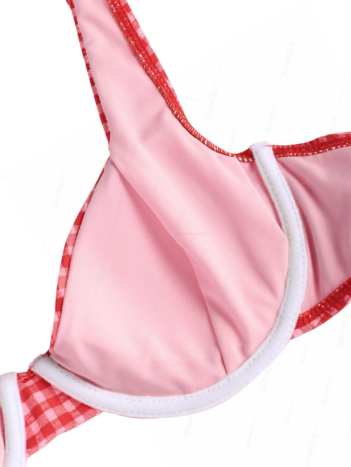 Seamolly Retro Pin-Up Vintage Inspired Gingham Bowknot Decor Cinched Tied Back Underwire Bikini Set - Image 4