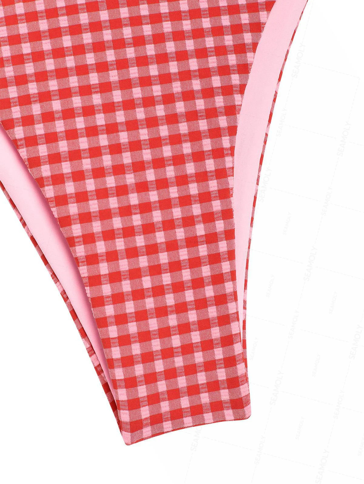 Seamolly Retro Pin-Up Vintage Inspired Gingham Bowknot Decor Cinched Tied Back Underwire Bikini Set - Image 5