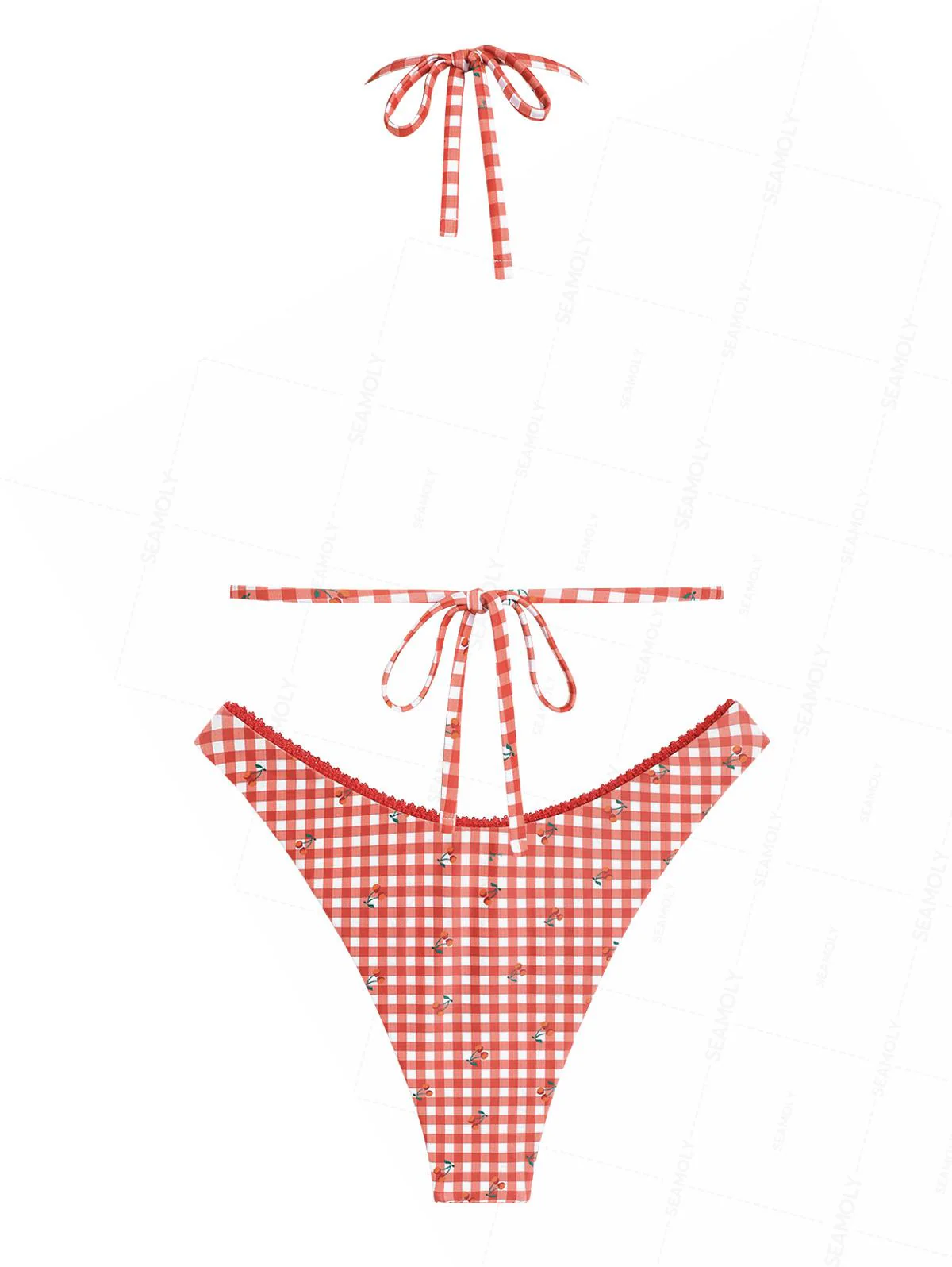 Seamolly Gingham Cherry Print Lace Bowknot  Bikini Set - Image 3