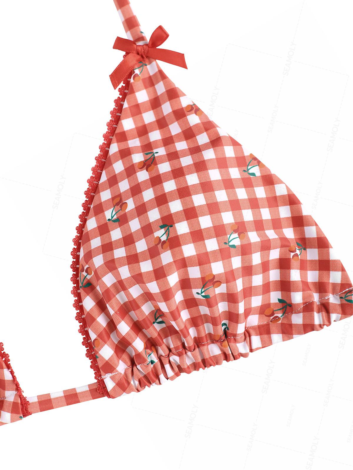Seamolly Gingham Cherry Print Lace Bowknot  Bikini Set - Image 4