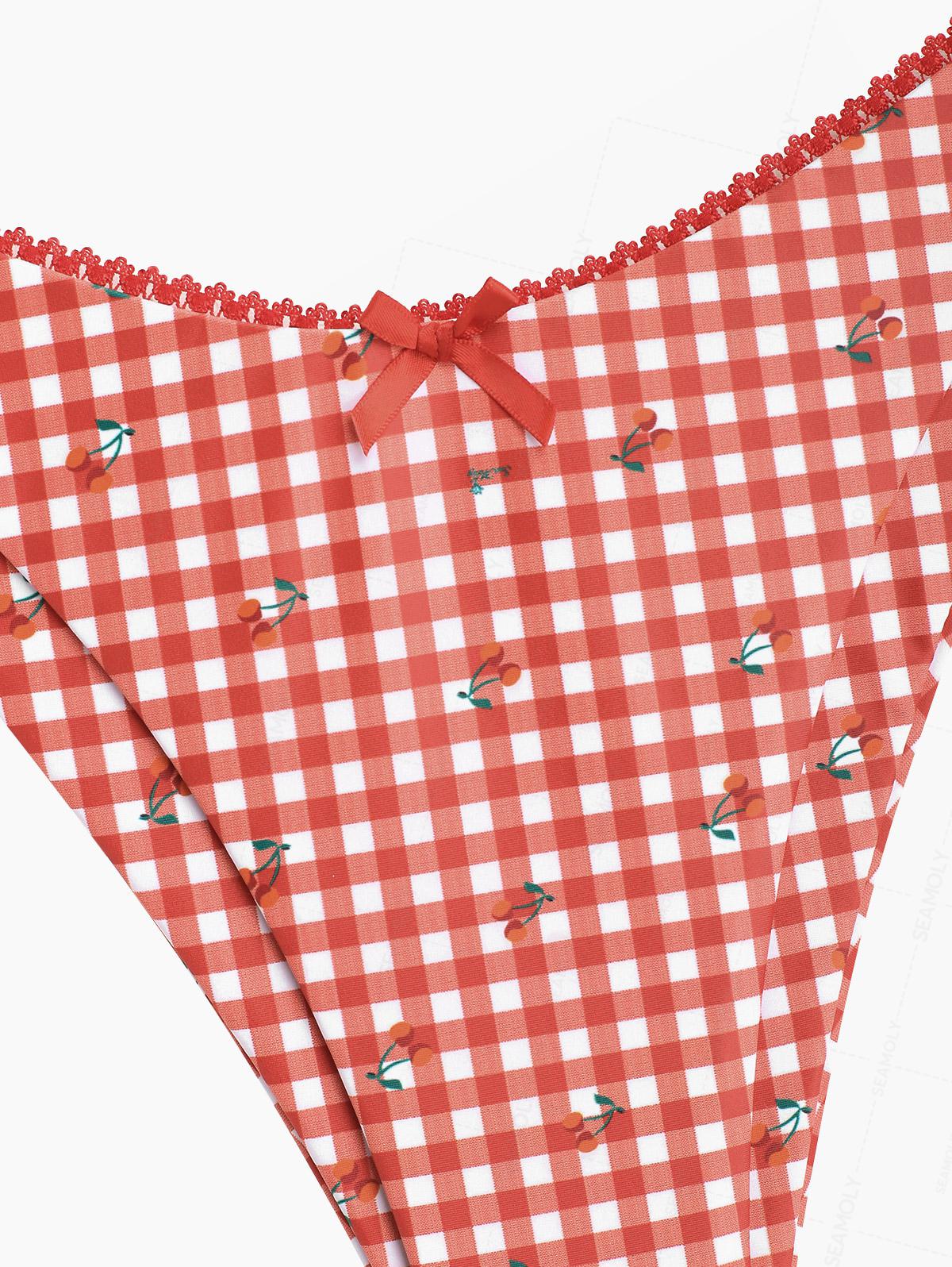 Seamolly Gingham Cherry Print Lace Bowknot  Bikini Set - Image 5