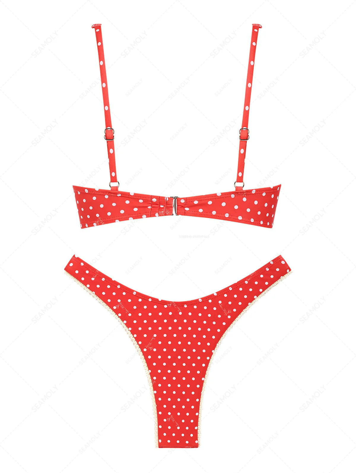 Seamolly Retro Pin-Up Vintage Inspired Polka Dot Lace Bowknot Underwire Bikini Set - Image 7