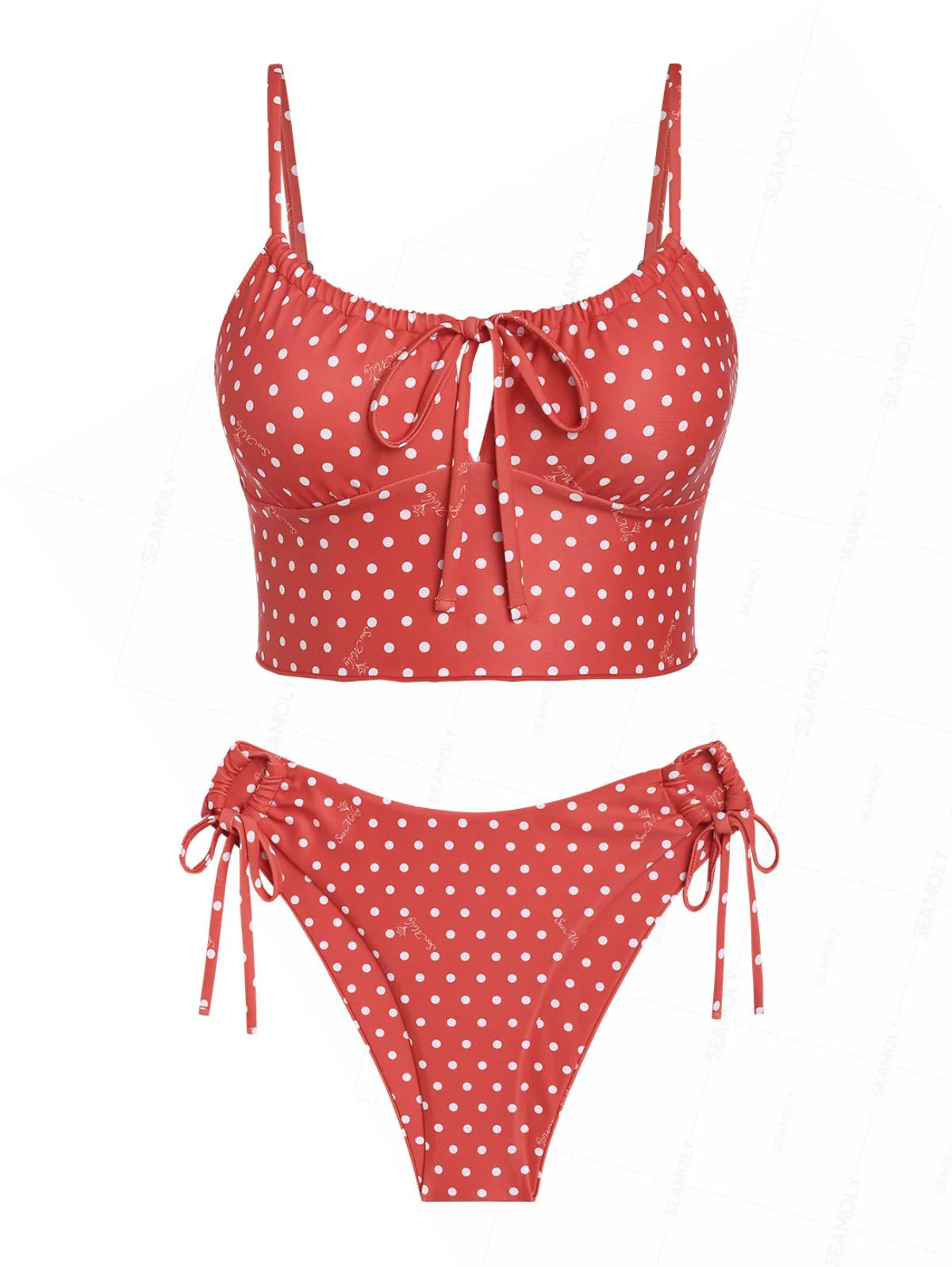 Seamolly Retro Vintage Polka Dot Tied Front Tank Top & Tie Side Hipster Bottom Tankini Set