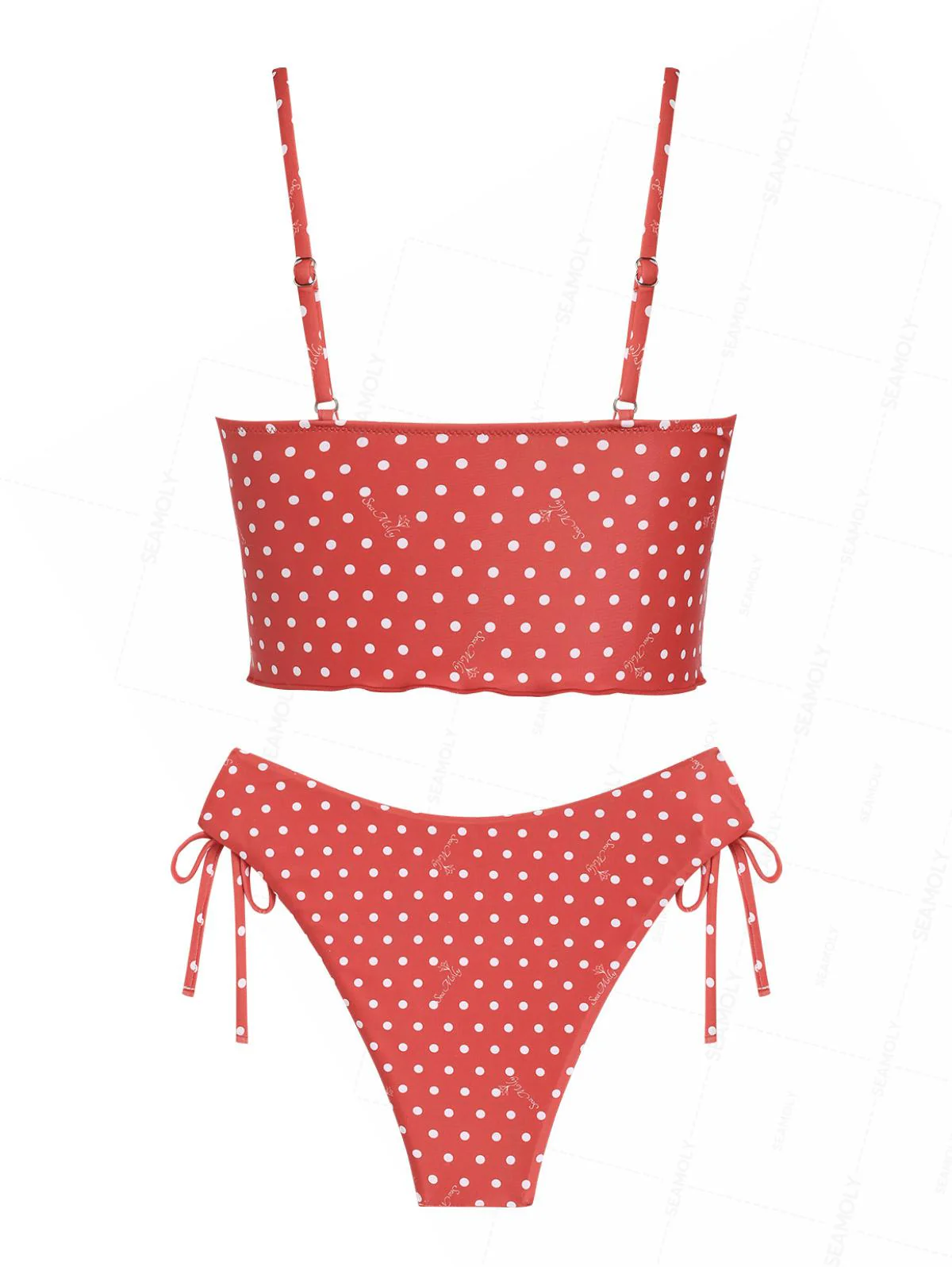 Seamolly Retro Vintage Polka Dot Tied Front Tank Top & Tie Side Hipster Bottom Tankini Set - Image 2