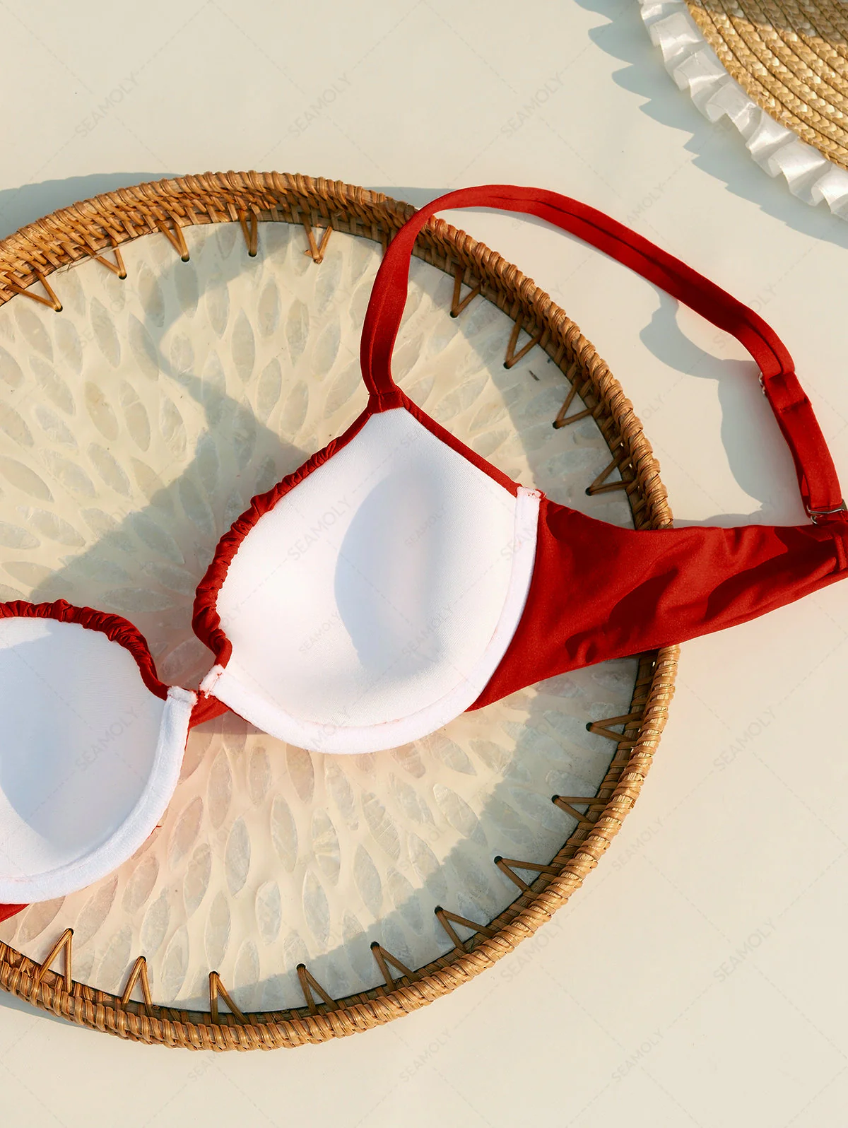 Seamolly Sexy Solid Color Ruched Underwire Push Up Top & Cheeky Brazilian Bottom Bikini Set - Image 4