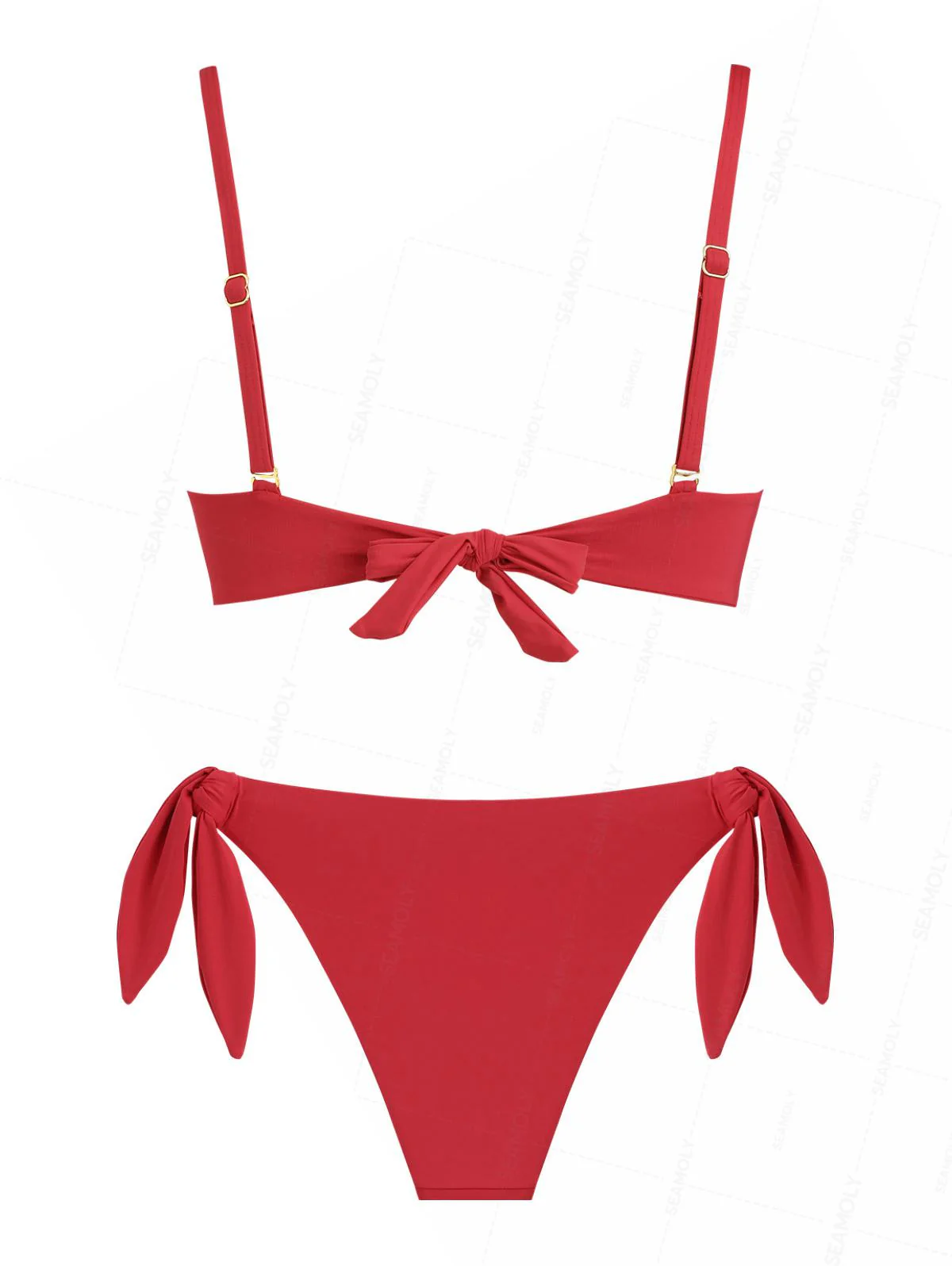 Seamolly Solid Color Crisscross Twist Gathering & Support Triangle Bikini Set - Image 7