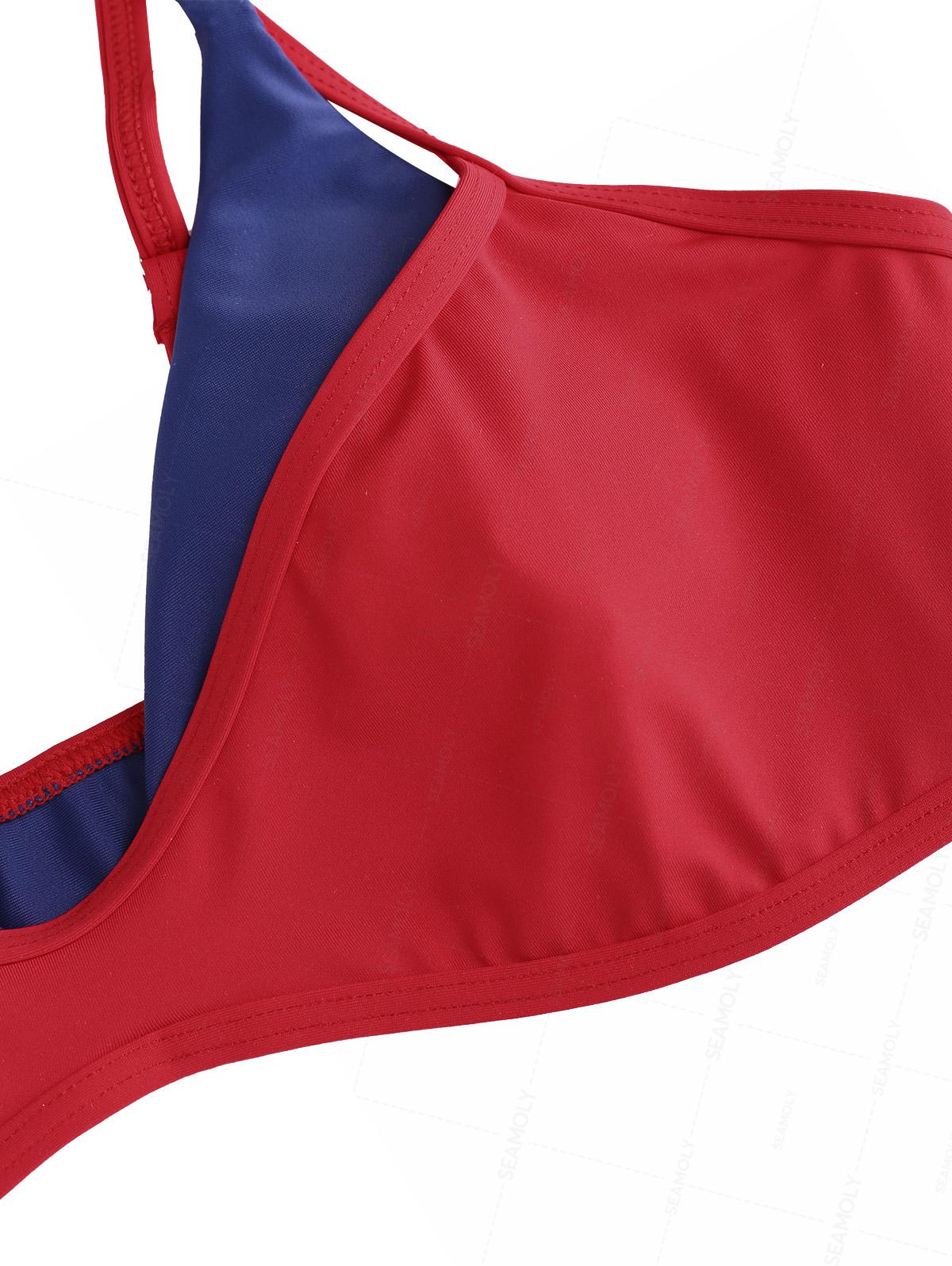 Seamolly Colorblock Two Tone Tie Side Double Layer Bikini Set for 4th of July - Image 3