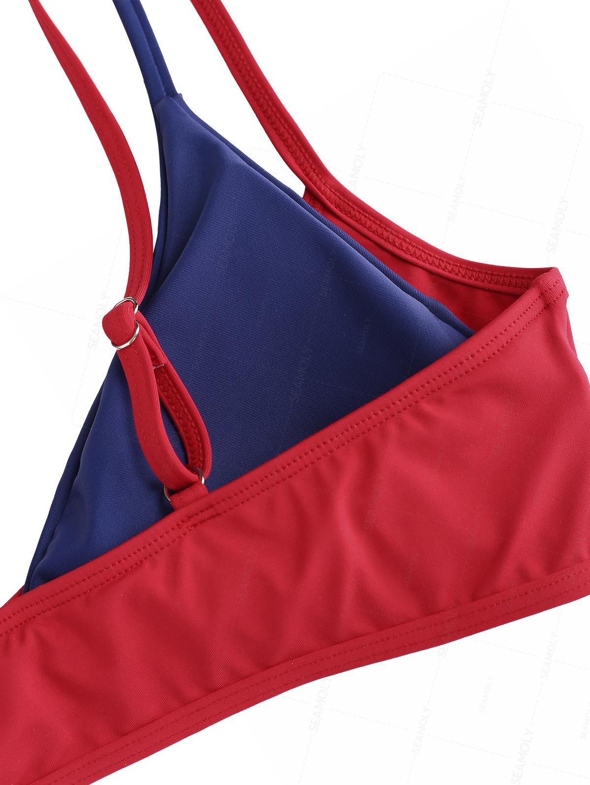 Seamolly Colorblock Two Tone Tie Side Double Layer Bikini Set for 4th of July - Image 4