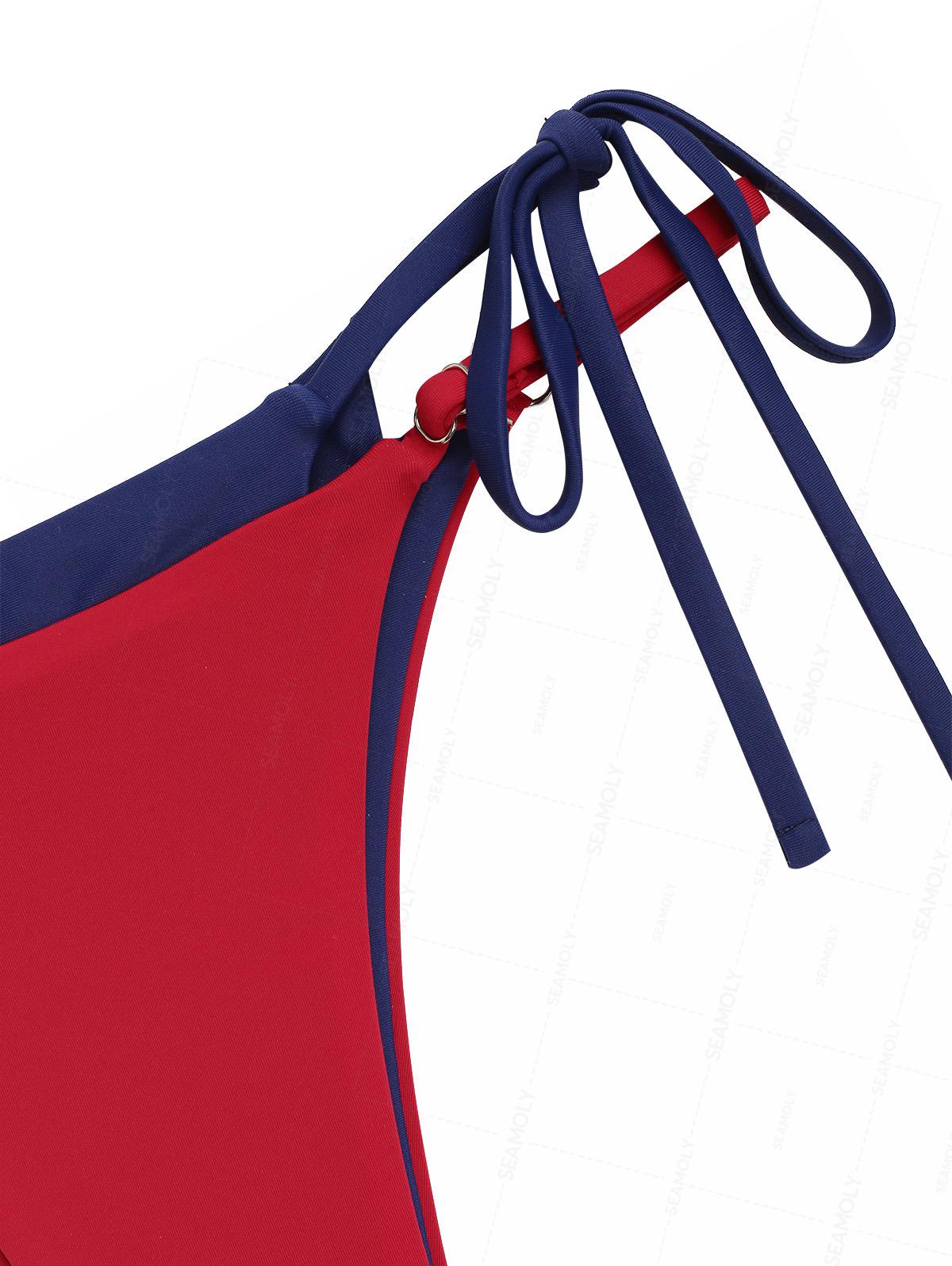 Seamolly Colorblock Two Tone Tie Side Double Layer Bikini Set for 4th of July - Image 5