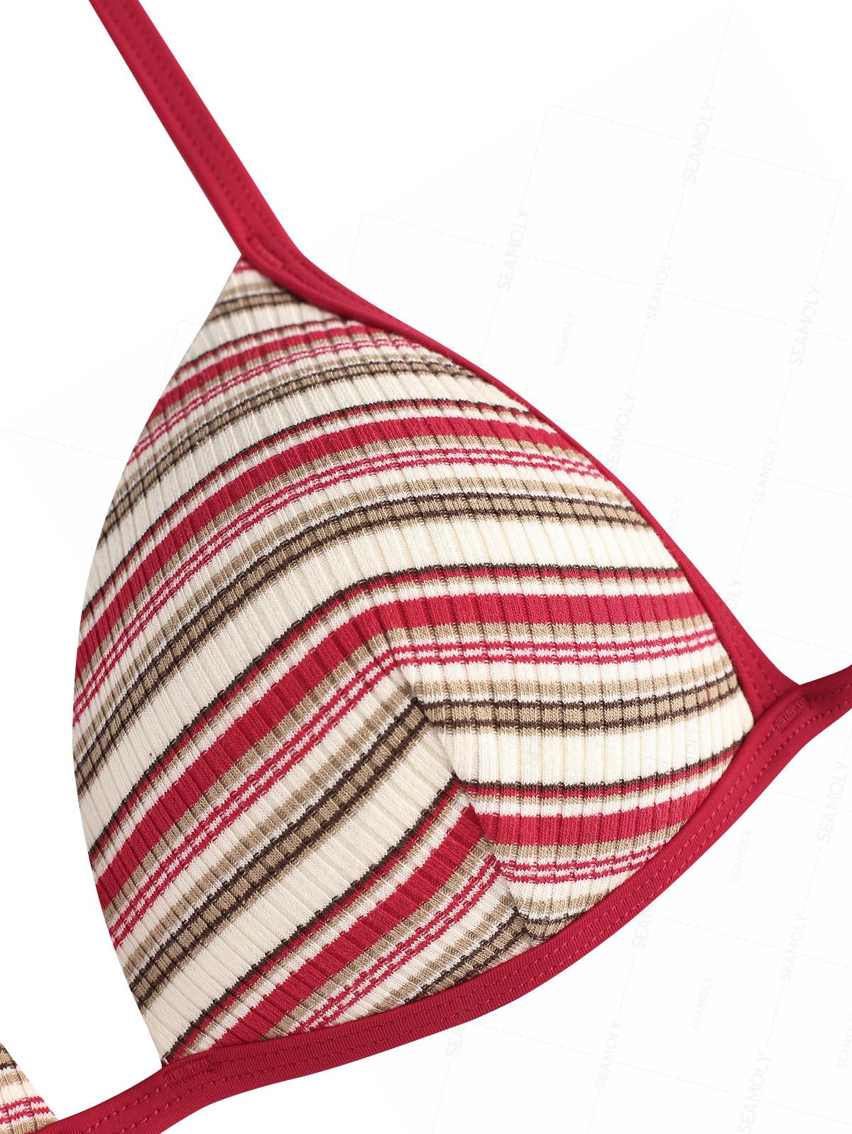 Seamolly Y2K Striped Ribbed Push Up Top & Fold Over Cheeky Boyshorts Bikini Set - Image 3