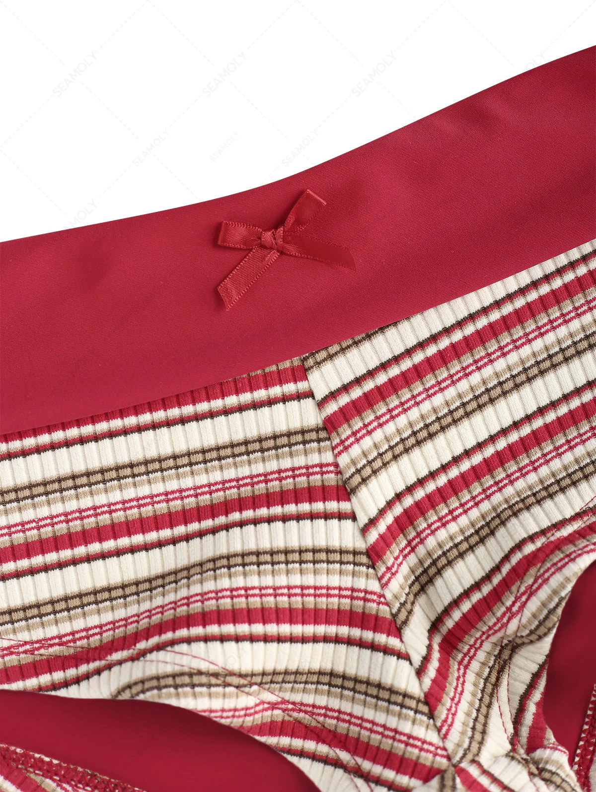 Seamolly Y2K Striped Ribbed Push Up Top & Fold Over Cheeky Boyshorts Bikini Set - Image 6