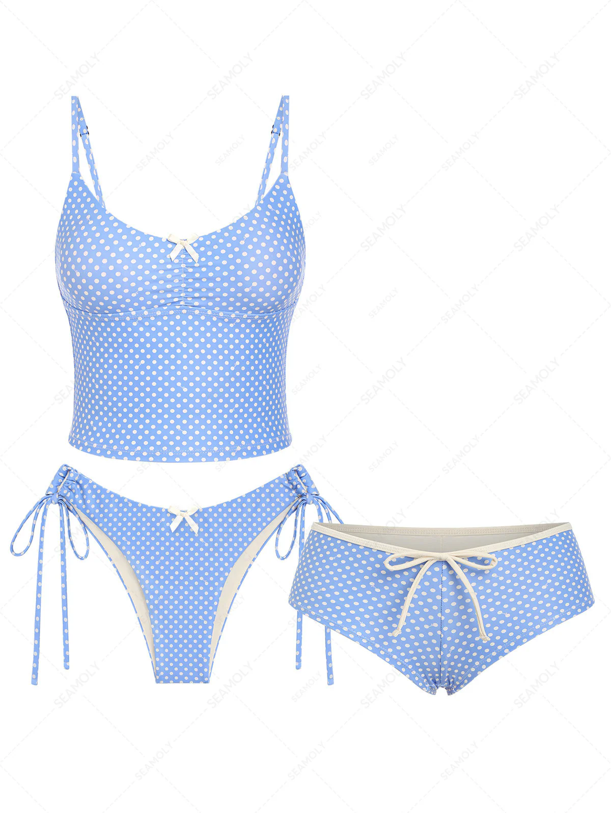 Seamolly Retro Pin-Up Vintage Polka Dot Bowknot Cheeky Boyshort Tankini Set