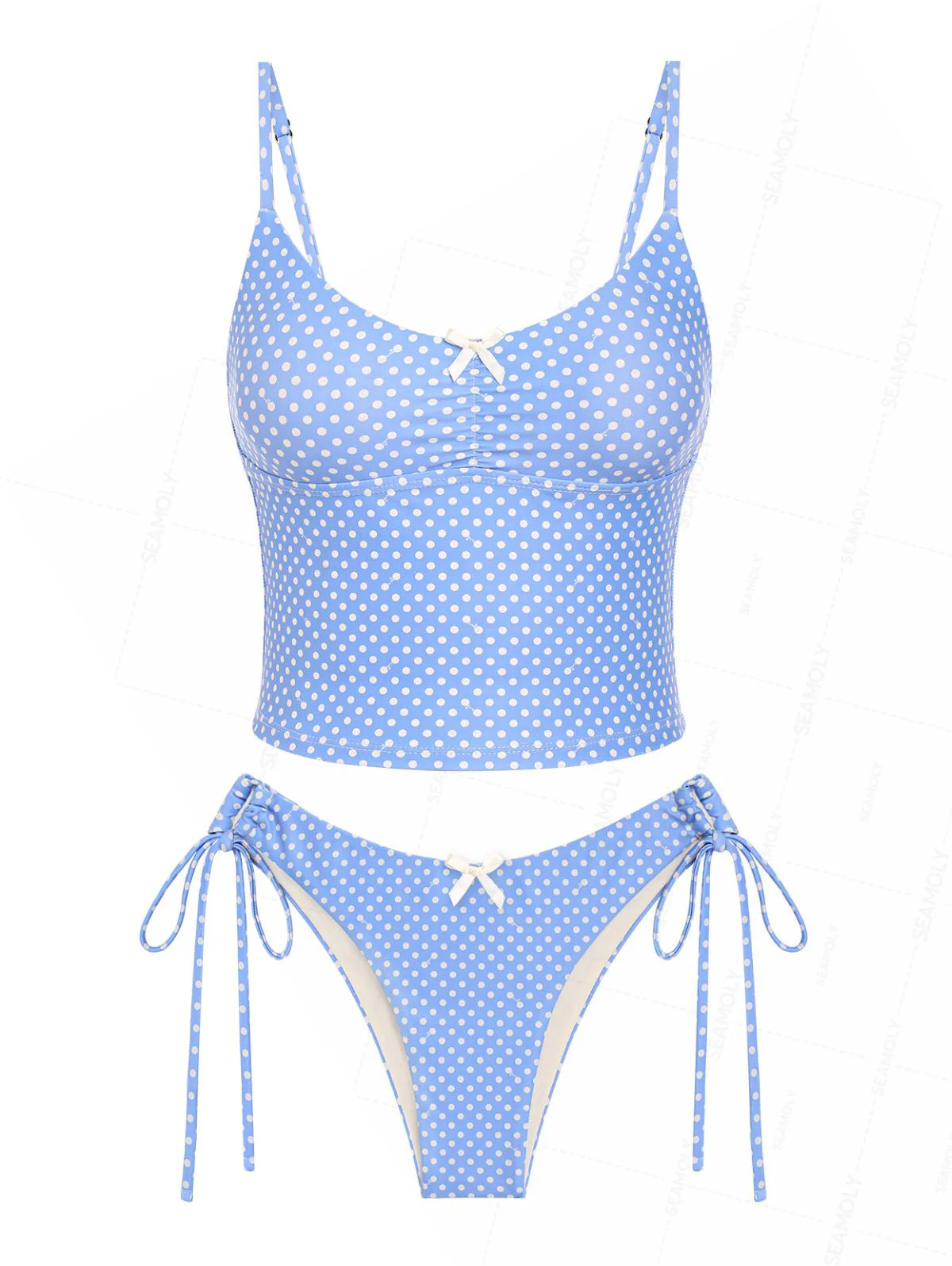 Seamolly Retro Pin-Up Vintage Polka Dot Bowknot Cheeky Boyshort Tankini Set - Image 8