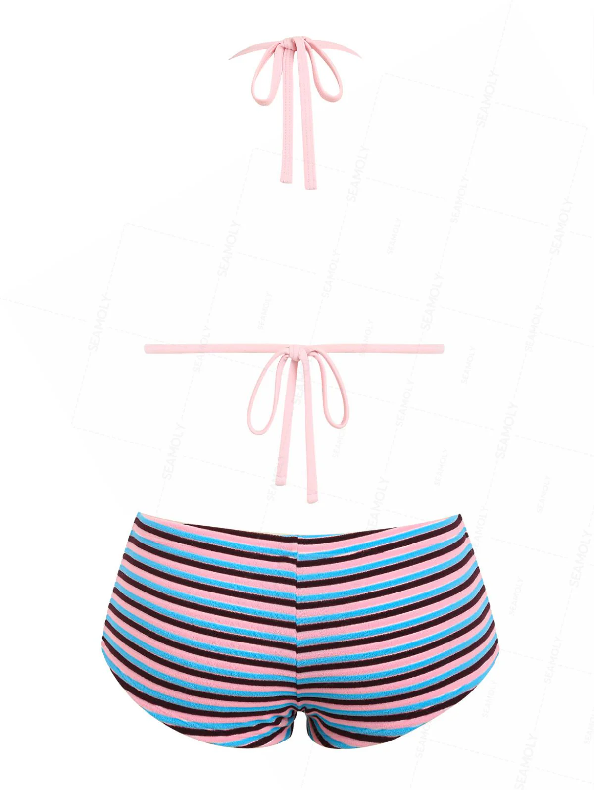 Seamolly Toweling Terry Cloth Striped Contrast Binding Cheeky Boyshorts Bikini Set - Image 2