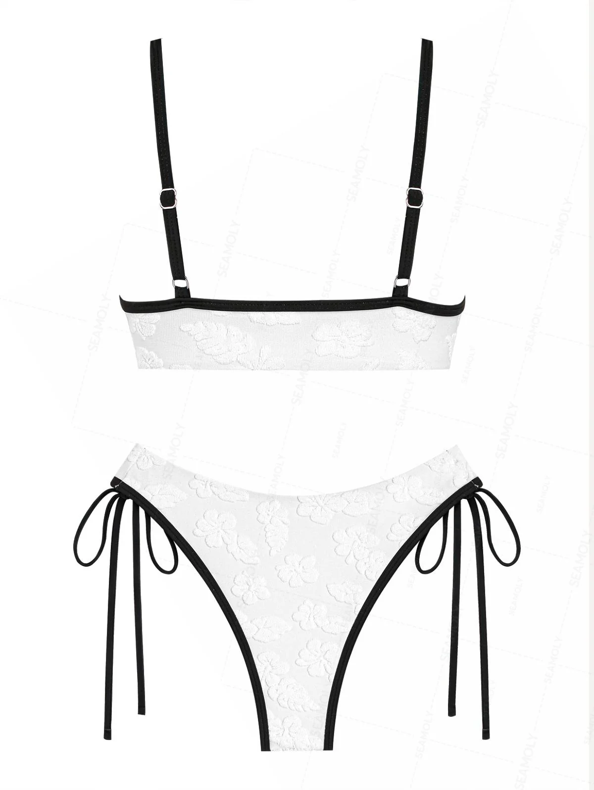 Seamolly Terry Cloth Floral Leaf Jacquard O Ring Bikini Set - Image 2