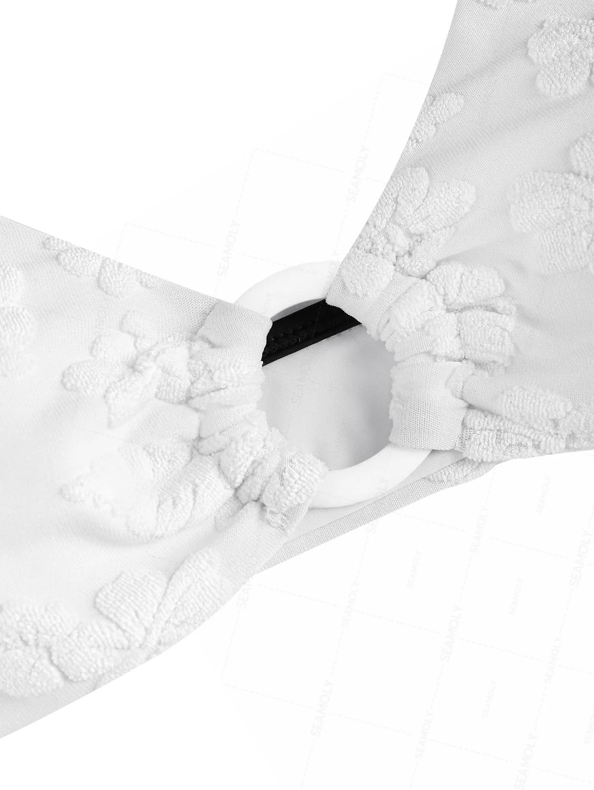 Seamolly Terry Cloth Floral Leaf Jacquard O Ring Bikini Set - Image 3