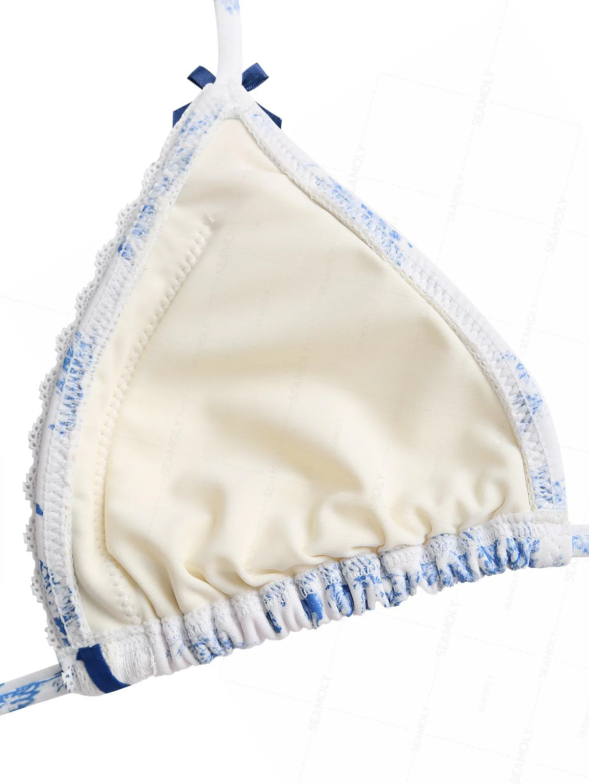 Seamolly Toile de Jouy Print Lace Bowknot Halter Triangle Tie Side Bikini Set - Image 4