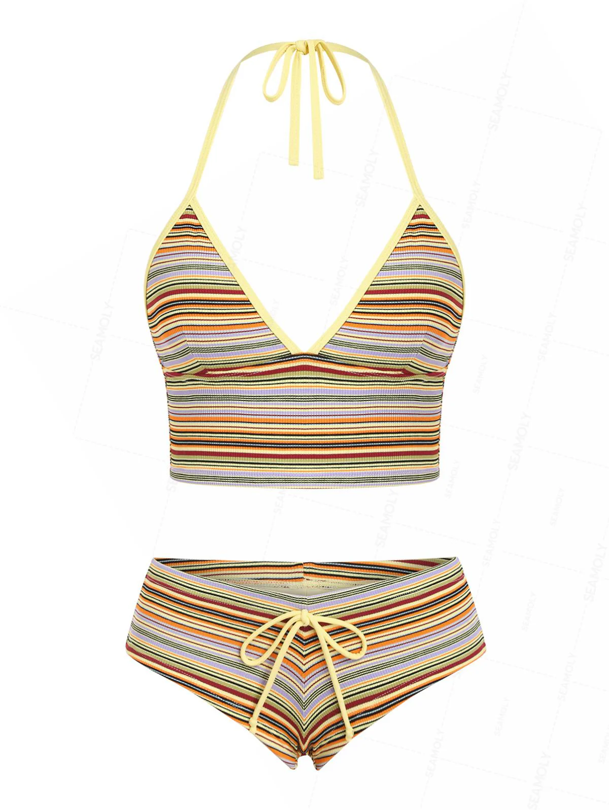 Seamolly Contrast Piping Striped Cheeky Boyshorts Tankini Set
