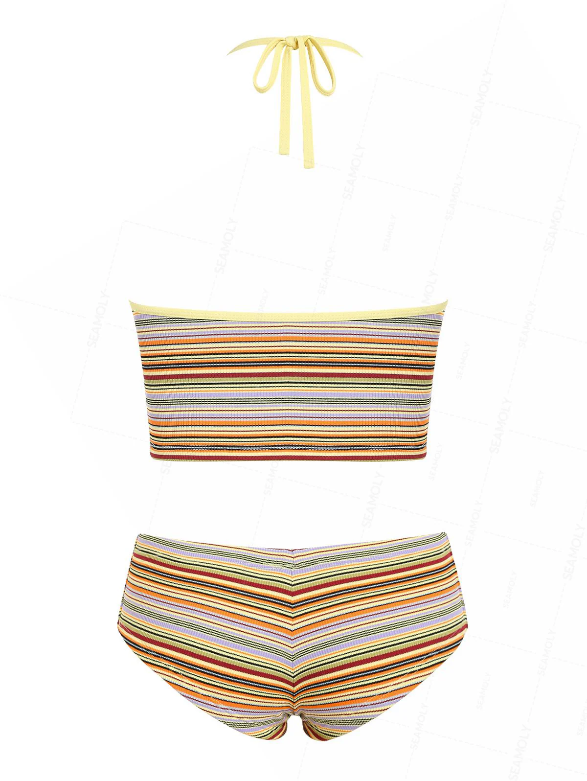 Seamolly Contrast Piping Striped Cheeky Boyshorts Tankini Set - Image 2