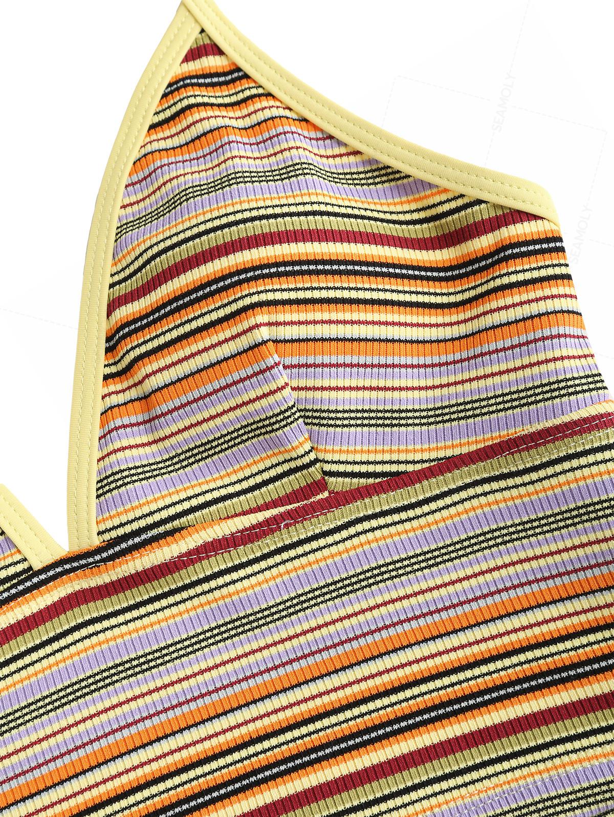 Seamolly Contrast Piping Striped Cheeky Boyshorts Tankini Set - Image 3