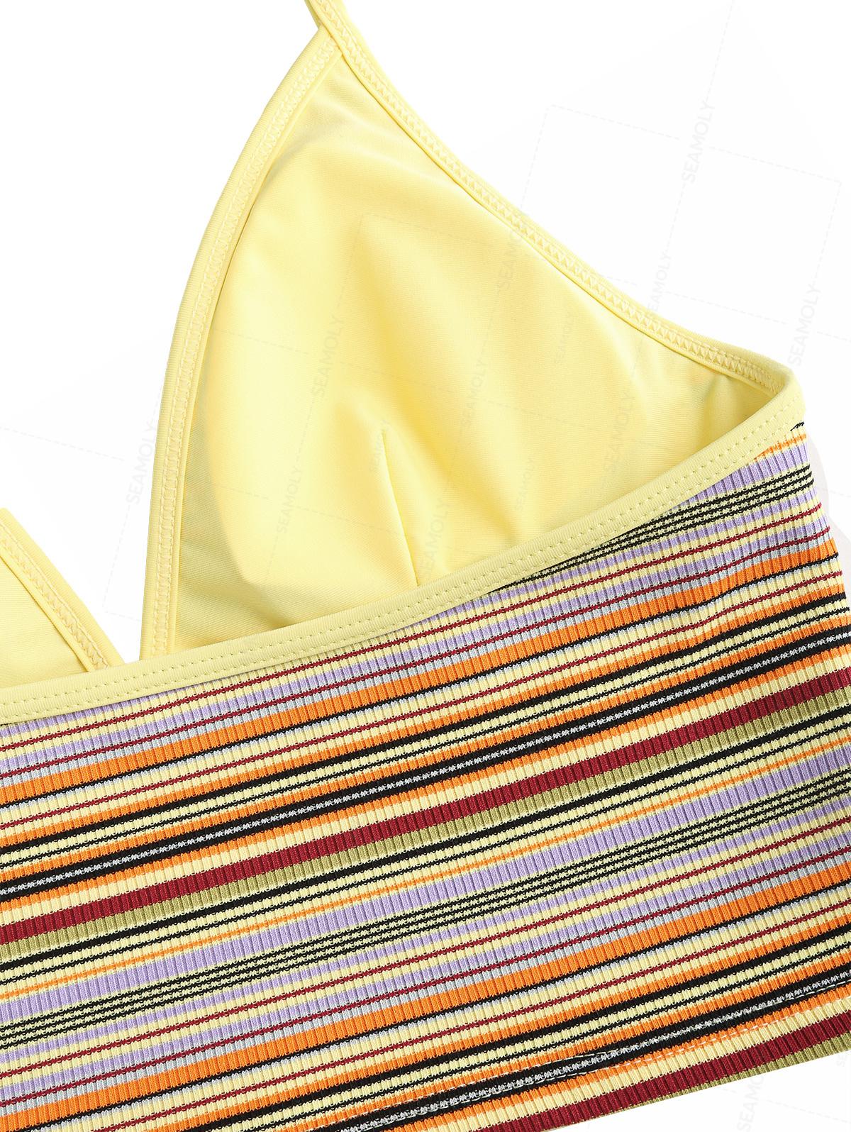 Seamolly Contrast Piping Striped Cheeky Boyshorts Tankini Set - Image 4