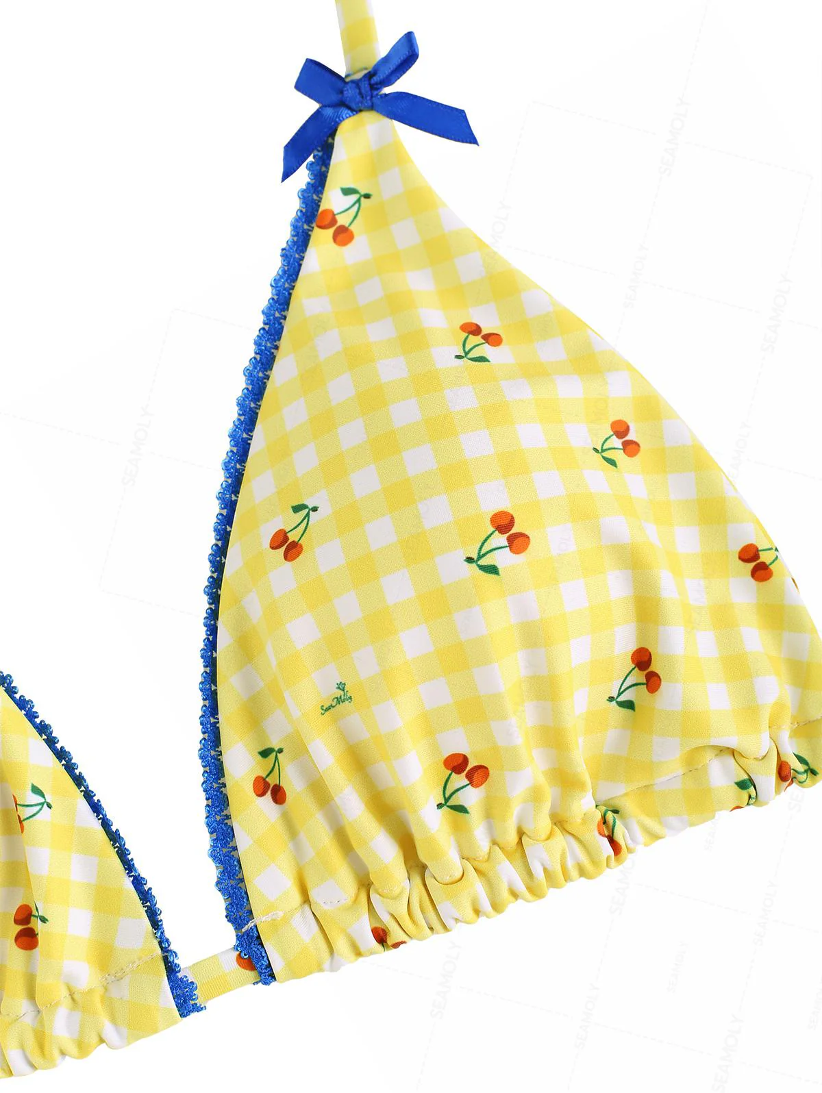 Seamolly Gingham Cherry Print Lace Bowknot Bikini Set - Image 3