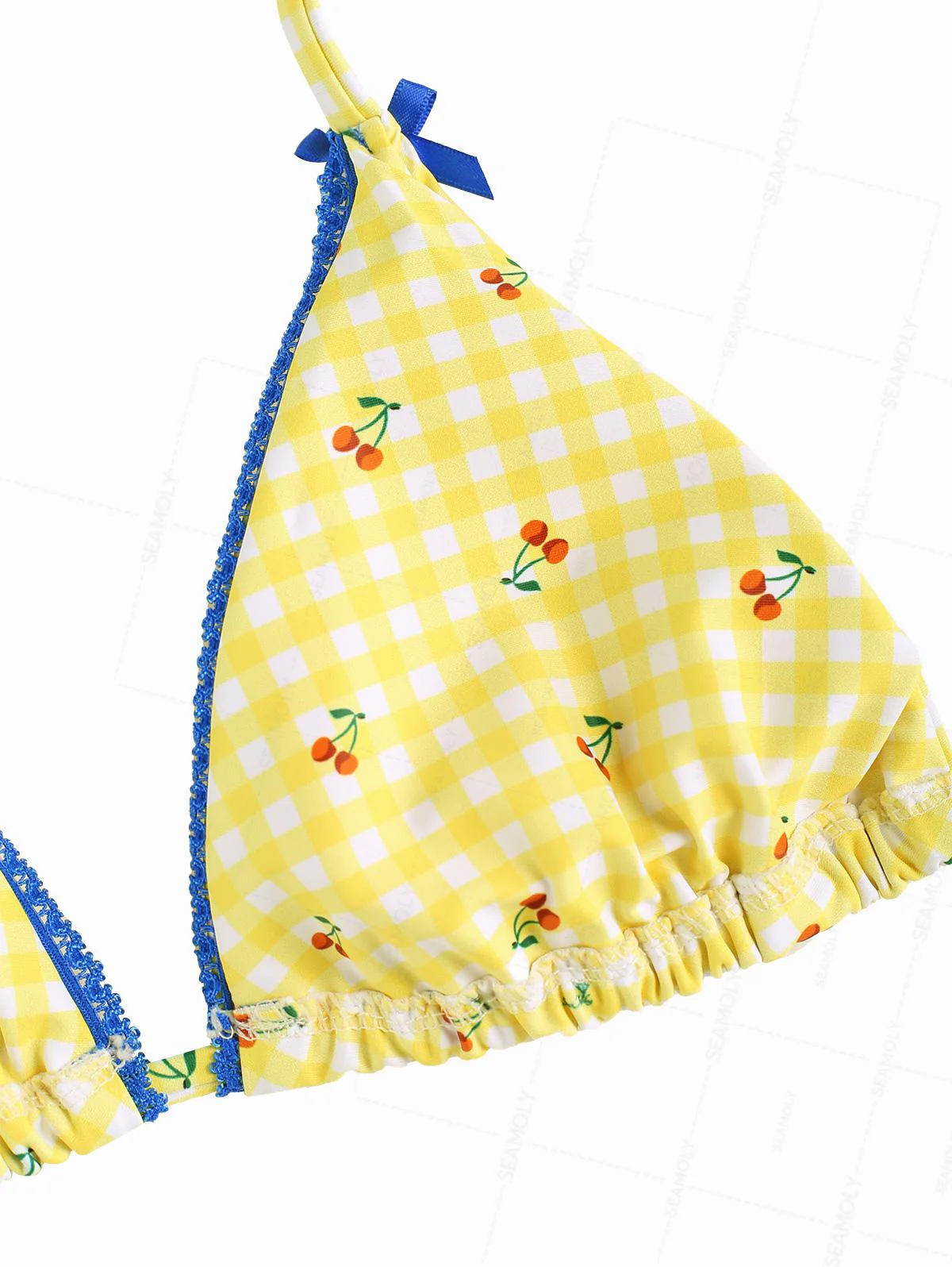 Seamolly Gingham Cherry Print Lace Bowknot Bikini Set - Image 4