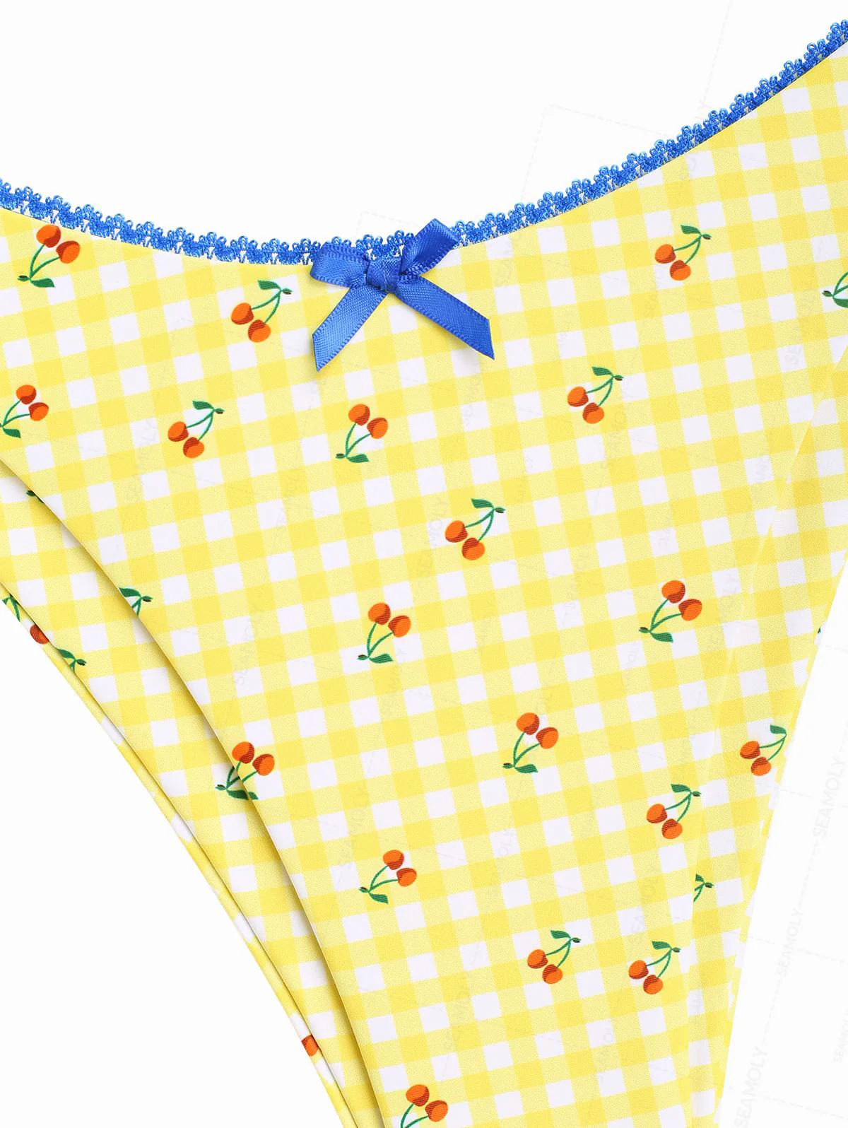 Seamolly Gingham Cherry Print Lace Bowknot Bikini Set - Image 5